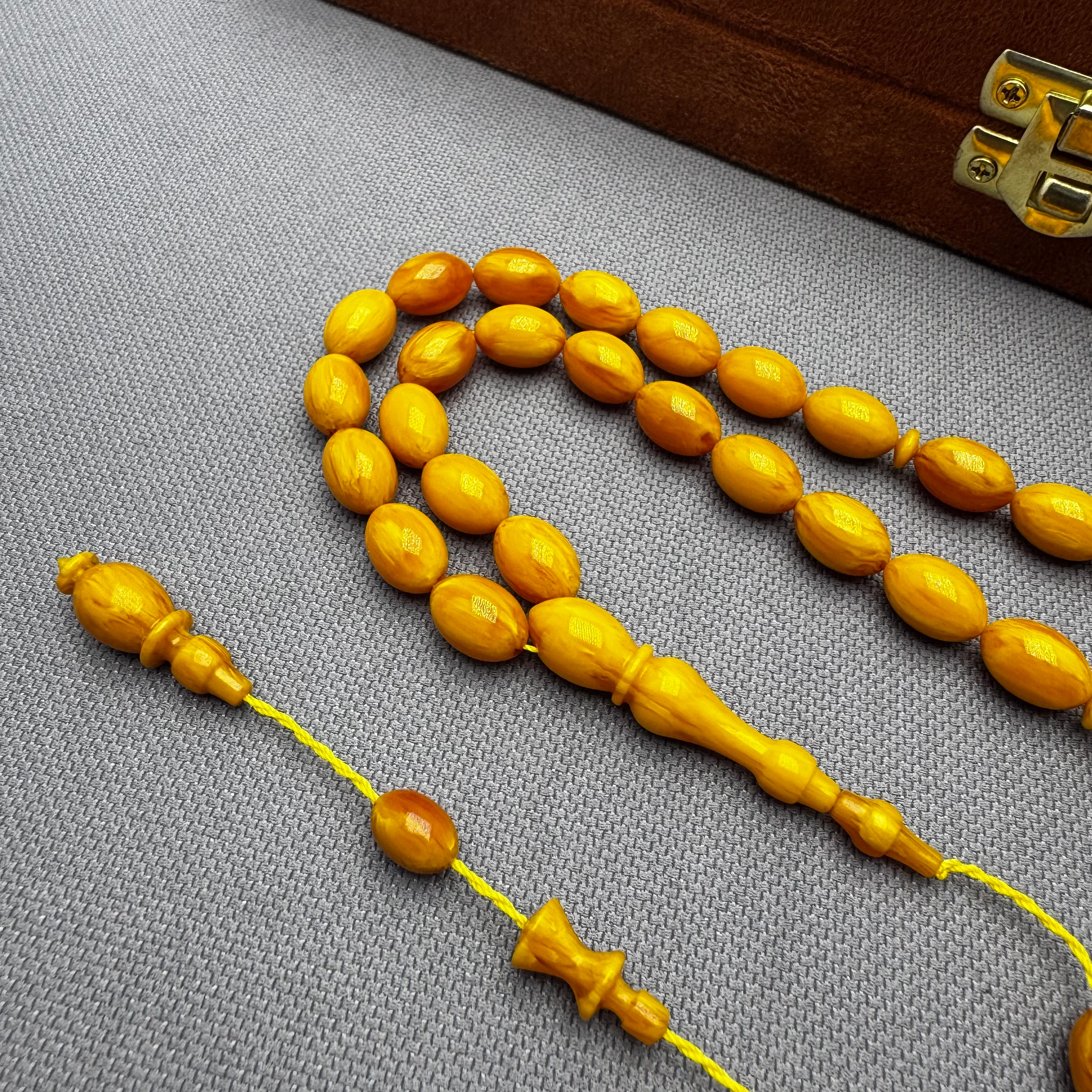 Muhammed ERDEN Usta İşçilikli Sarı Hareli Alman Çubuk Malzeme Sıkma Kehribar Tespih