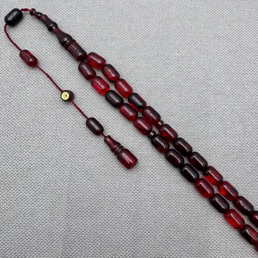 Erkan ÇUBUKÇU Usta İşçilikli Kırmızı Hareli Kehribar Tespih