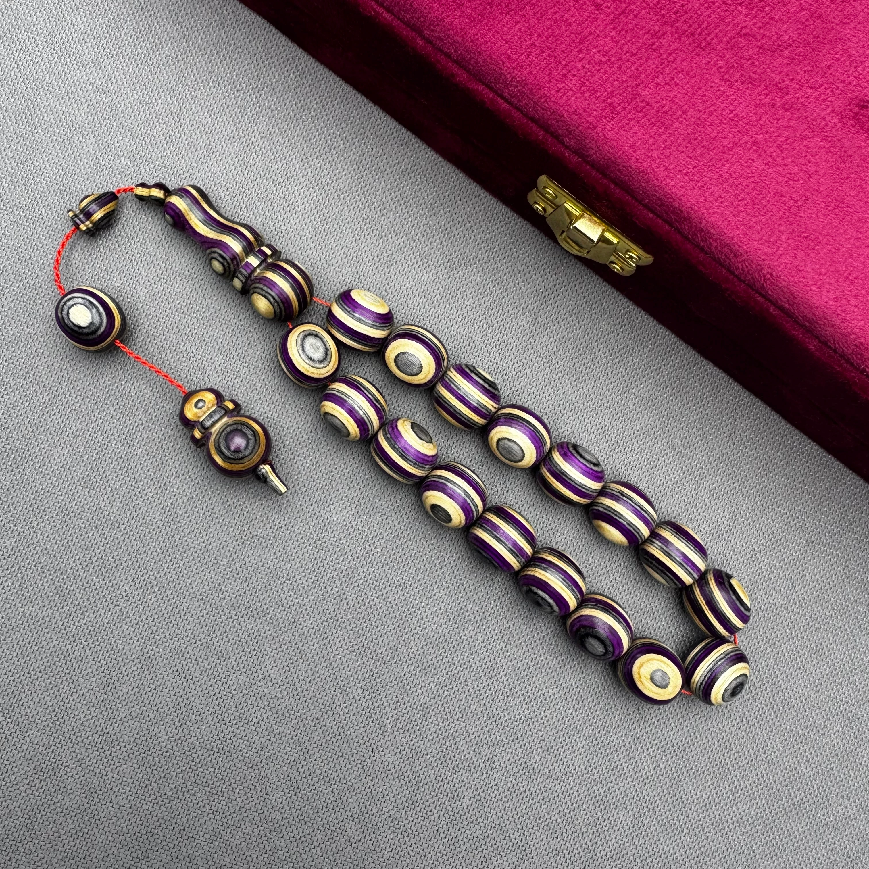 Mor Gri Krem Doğal Ağaç Dokulu Kafur Ağacı Efe Maskot Tespih