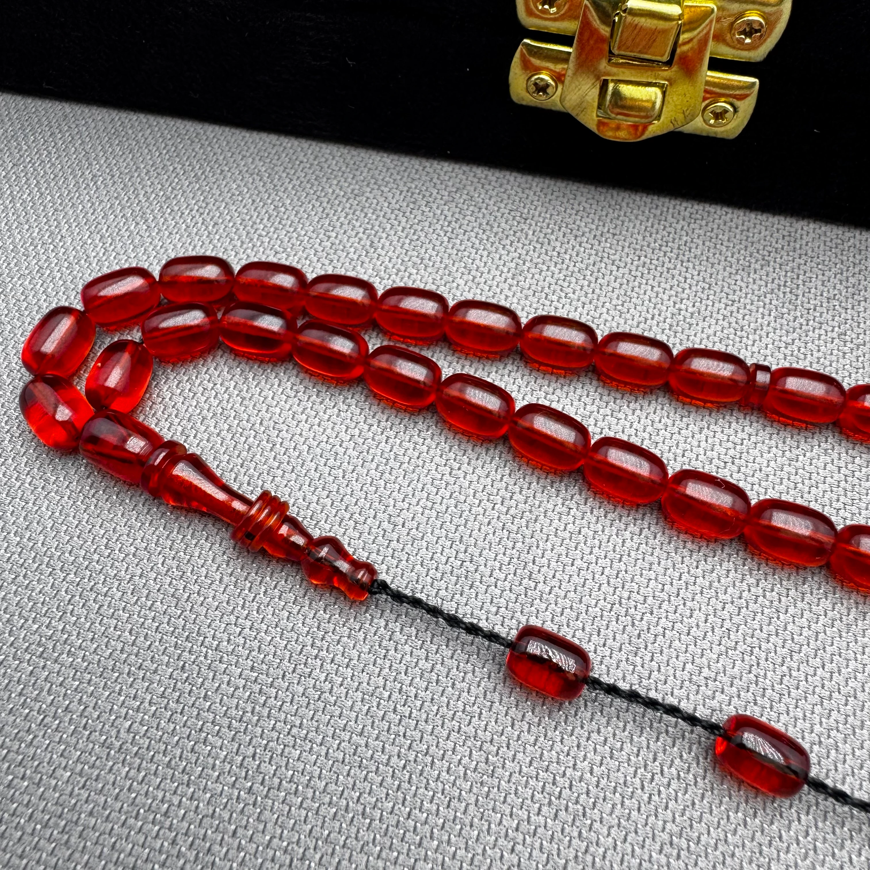 Salih ŞİRİN Usta İşçilikli Bilek Boy Halkalı İmame Kırmızı Ateş Kehribar Tespih