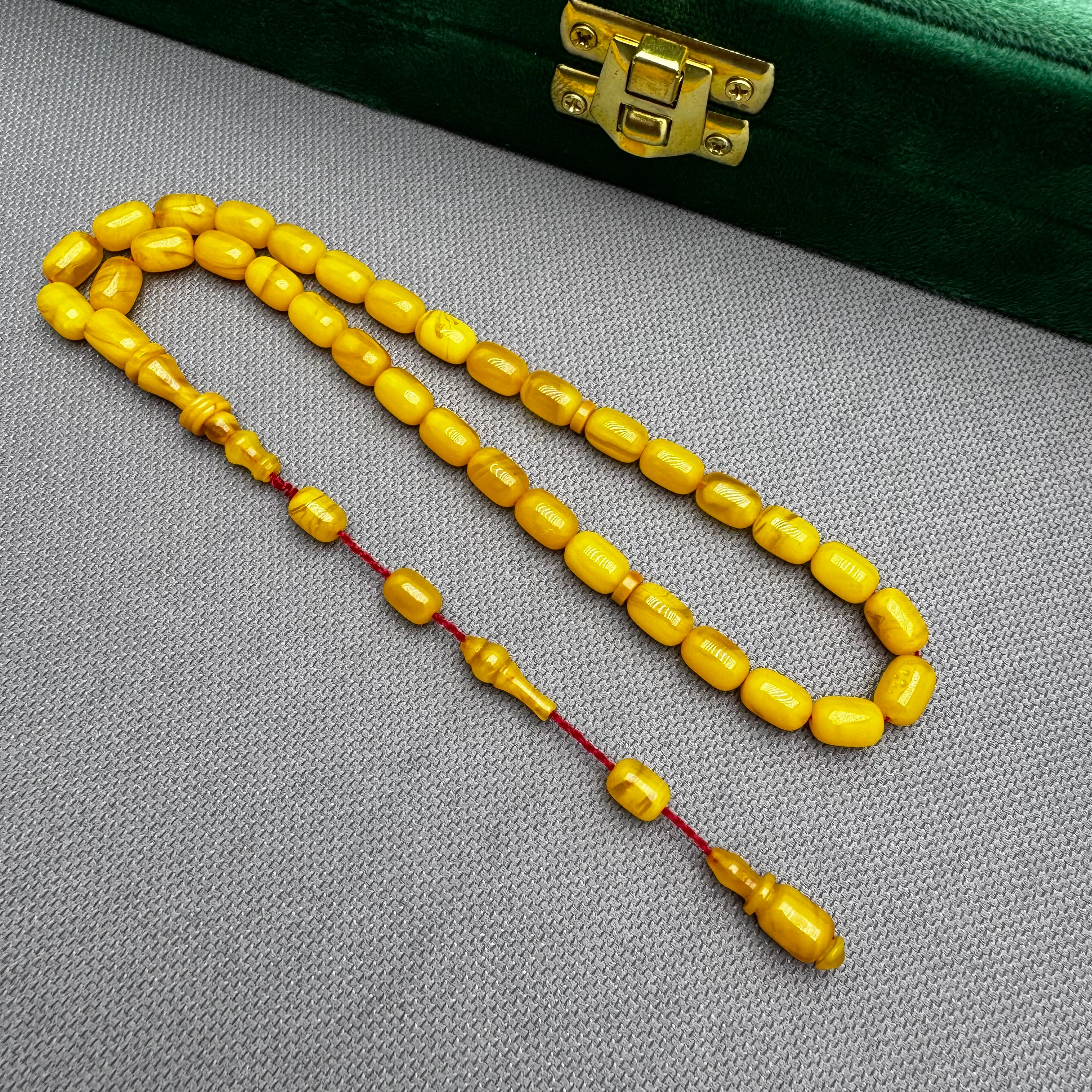 Salih ŞİRİN Usta İşçilikli Bilek Boy Sarı Yoğun Hareli Özel Hamur Halkalı İmame Sıkma Kehribar Tespih