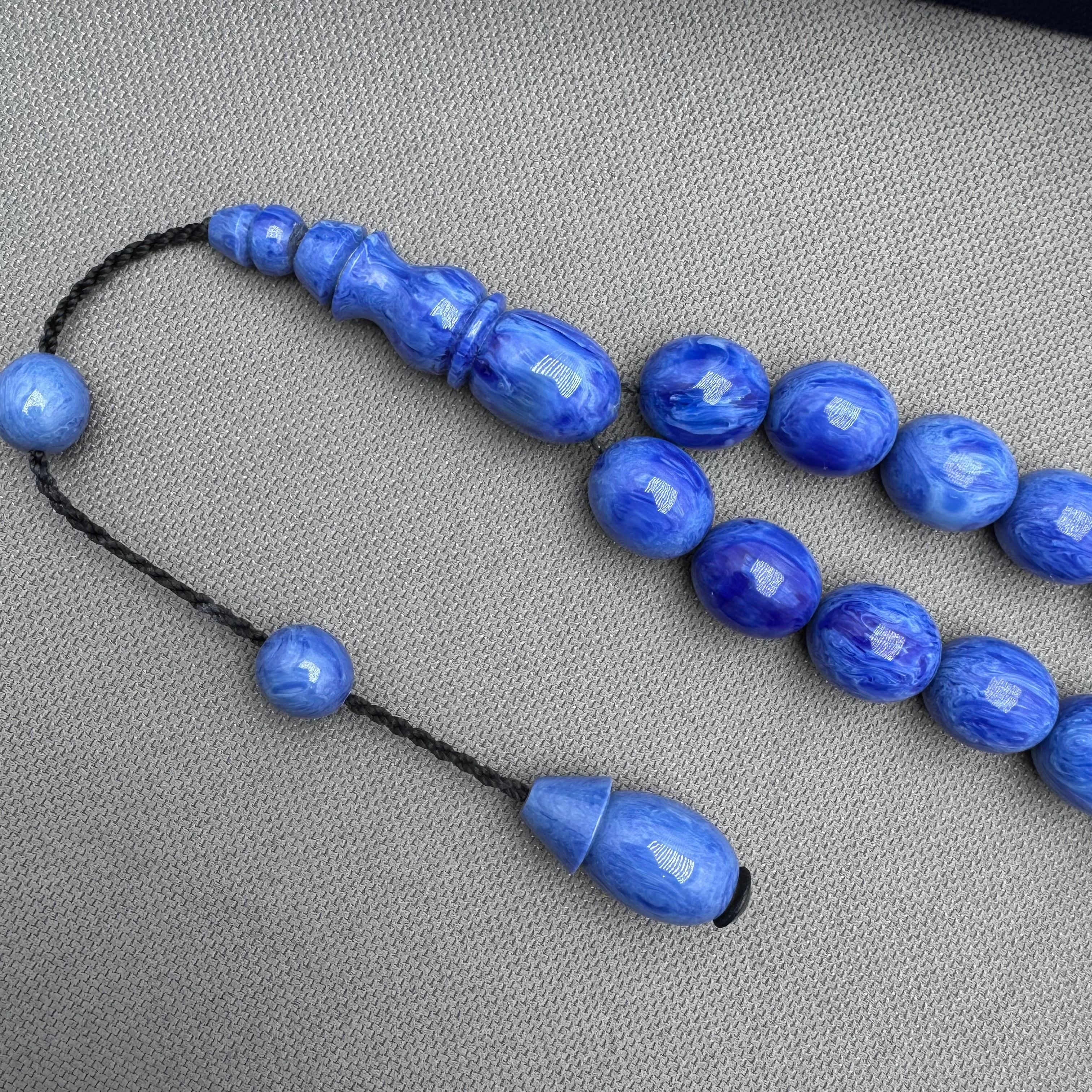 Sistemli Yoğun Hare Desenli Saks Mavisi Efe Maskot Tespih