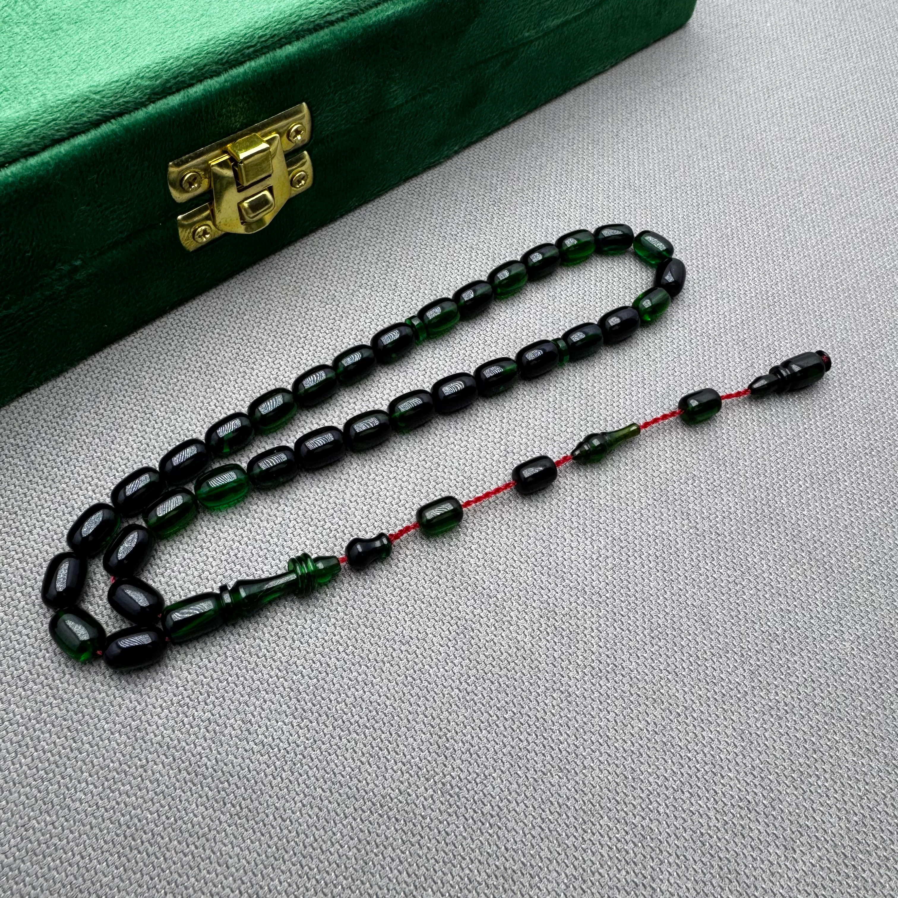 Salih ŞİRİN Usta İşçilikli Bilek Boy Halkalı İmame Yeşil Hareli Sıkma Kehribar Tespih