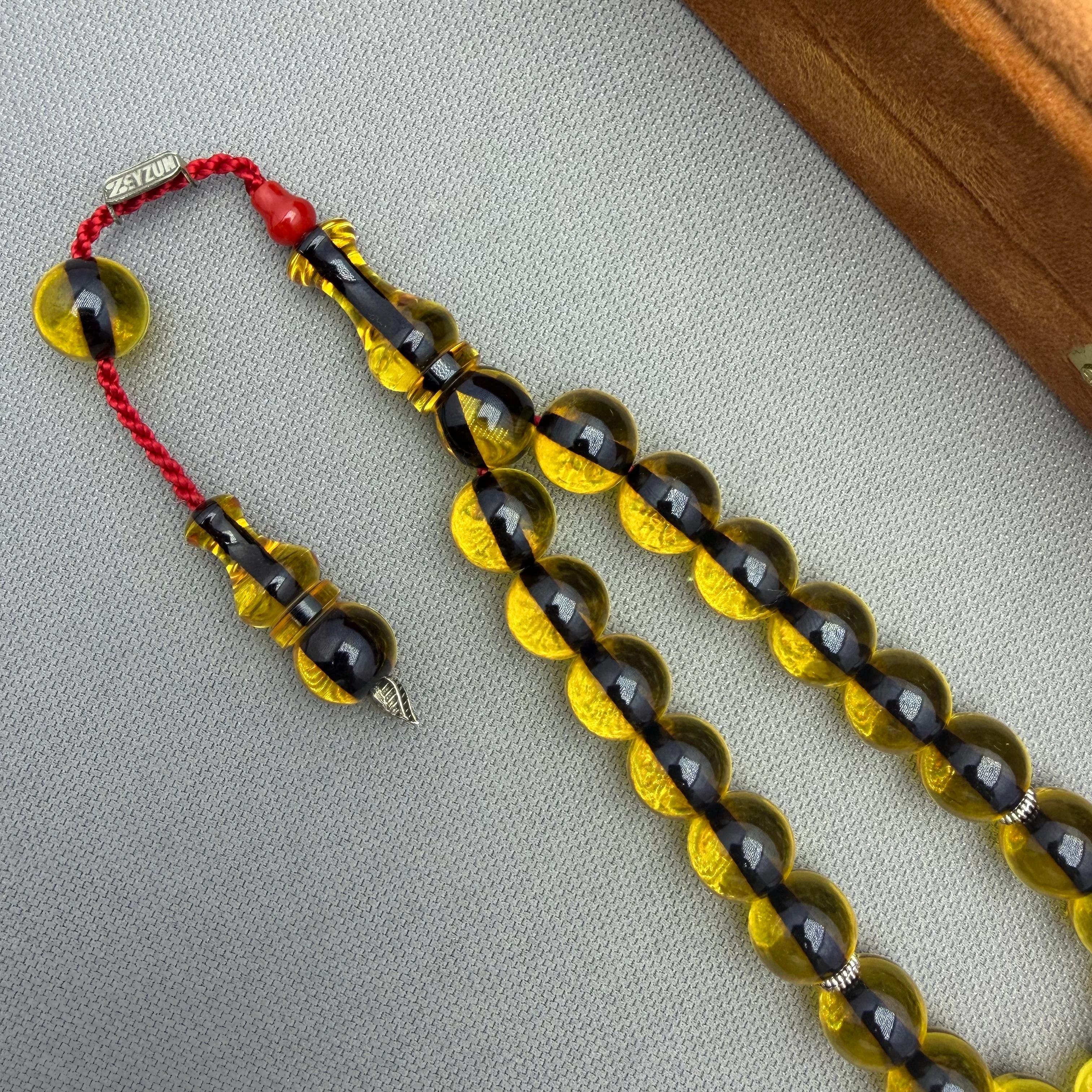 Zeyzun Usta İşçilikli Bal Rengi Küre Kesim Sıkma Kehribar Tespih