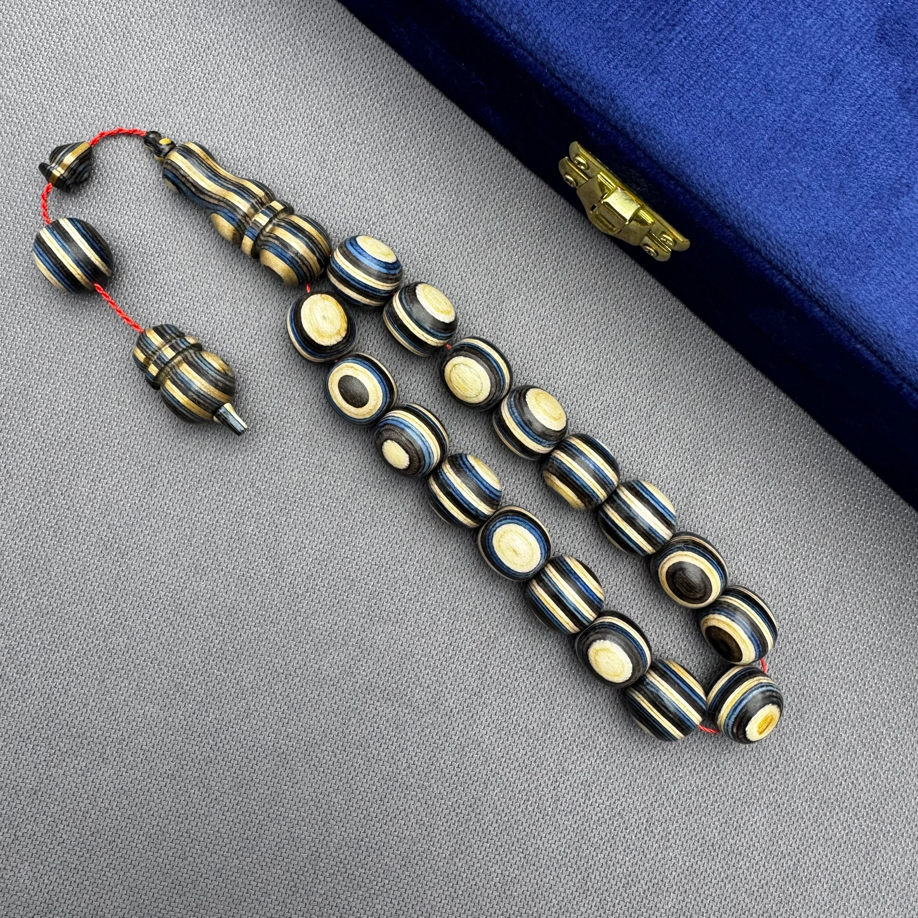 Mavi Kahverengi Krem Doğal Ağaç Dokulu Kafur Ağacı Efe Maskot Tespih