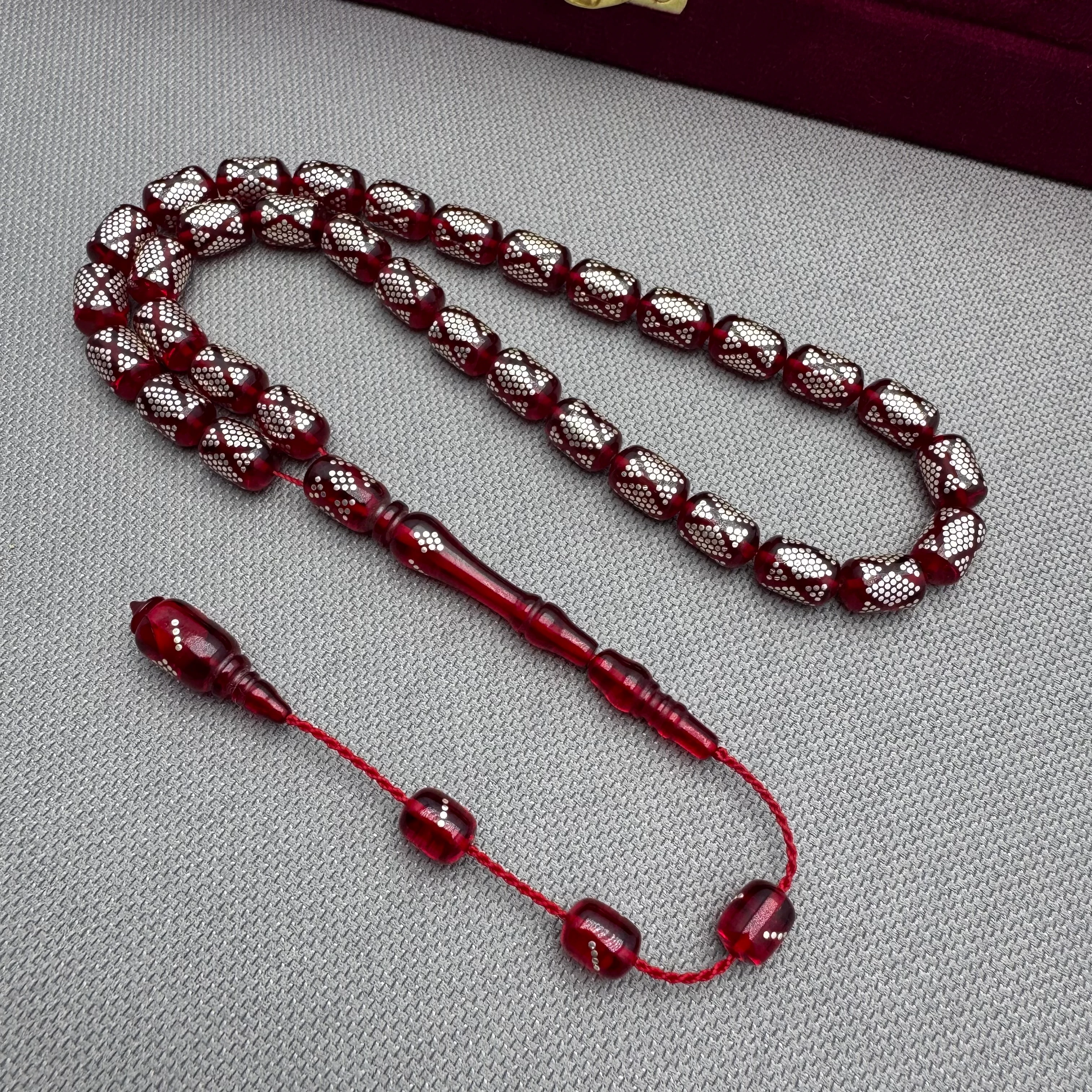 Usta İşçilikli Yoğun Gümüş Çakımlı Sınırlı Üretim Ateş Kehribar Tespih