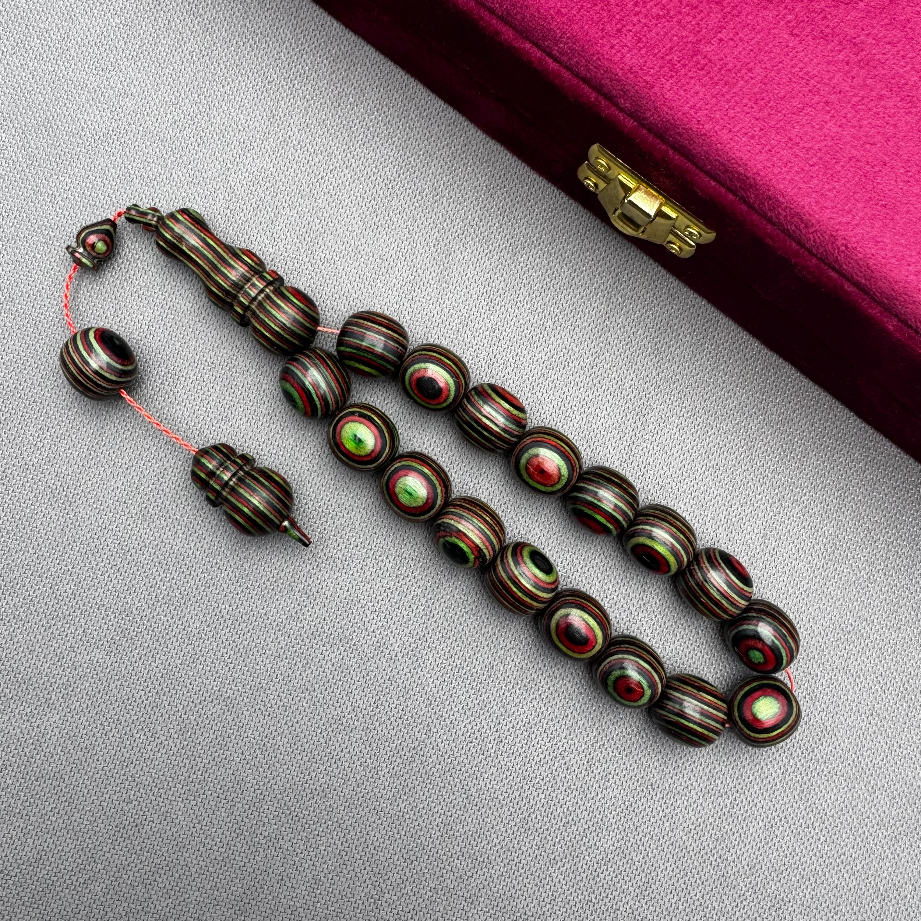 Bordo Gri Yeşil Doğal Ağaç Dokulu Kafur Ağacı Efe Maskot Tespih