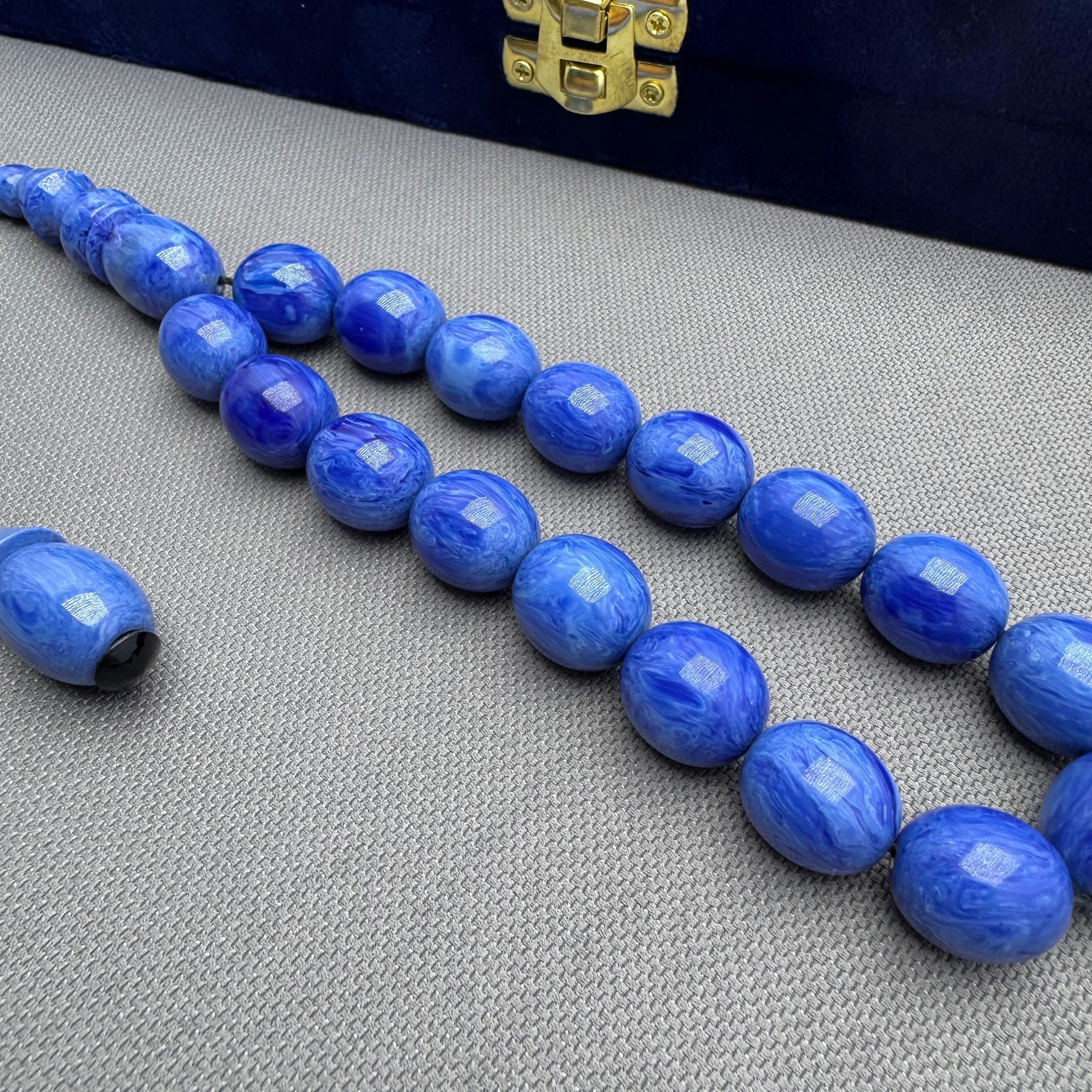 Sistemli Yoğun Hare Desenli Saks Mavisi Efe Maskot Tespih