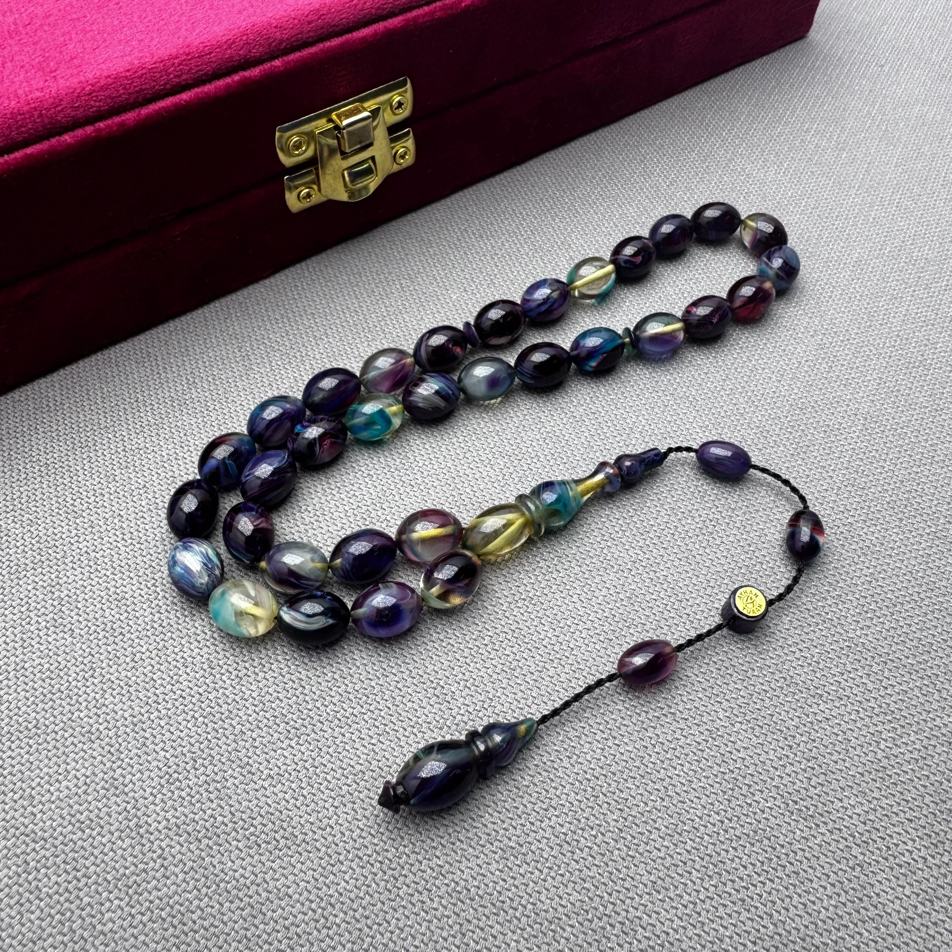 Ayhan TURAN Usta İşçilikli Özel Döküm Multi Color Renk Yoğun Hareli Sıkma Kehribar Tespih