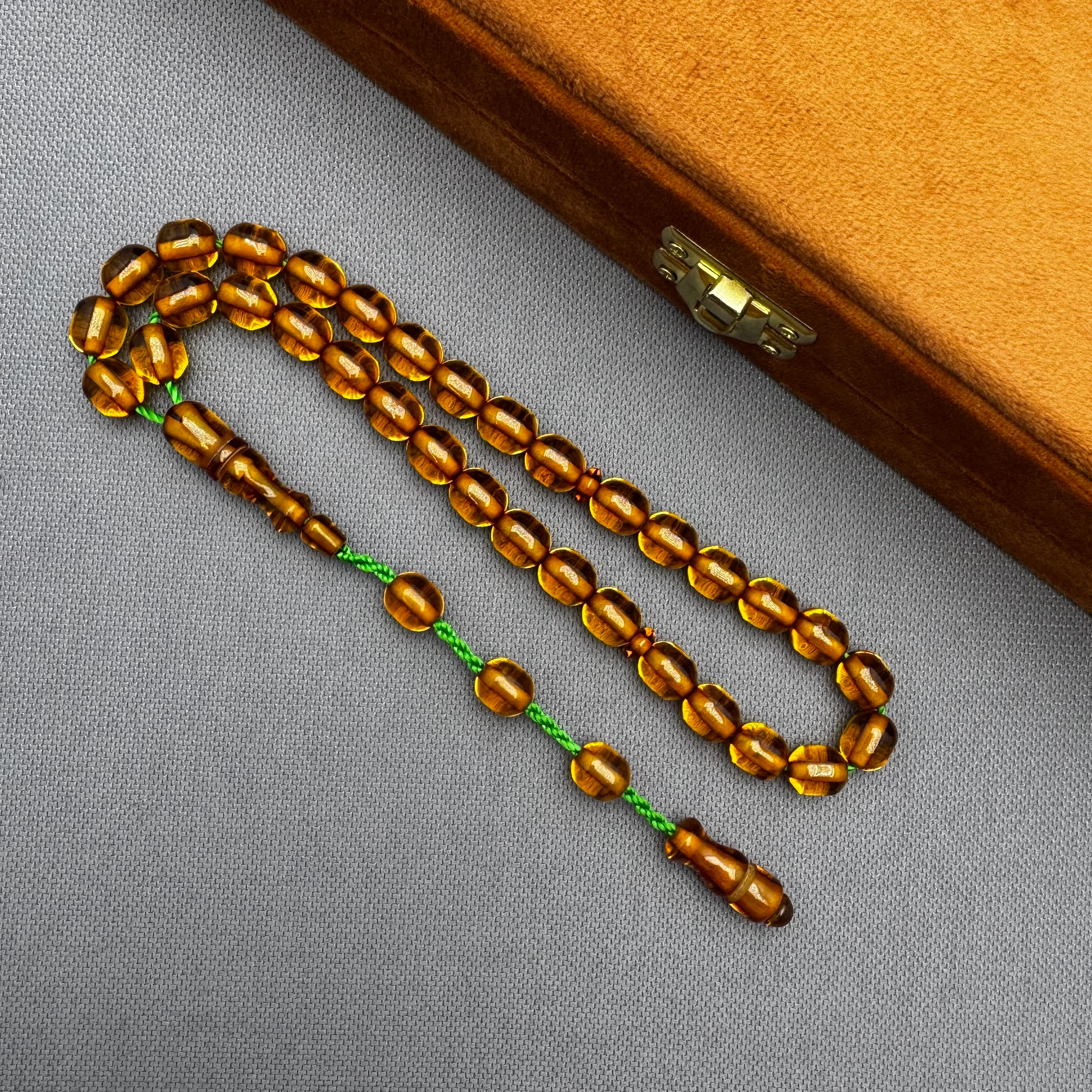 Turuncu Şeffaf Kalın İpli Muazzam Çekim Kalitesi Ateş Kehribar Tespih