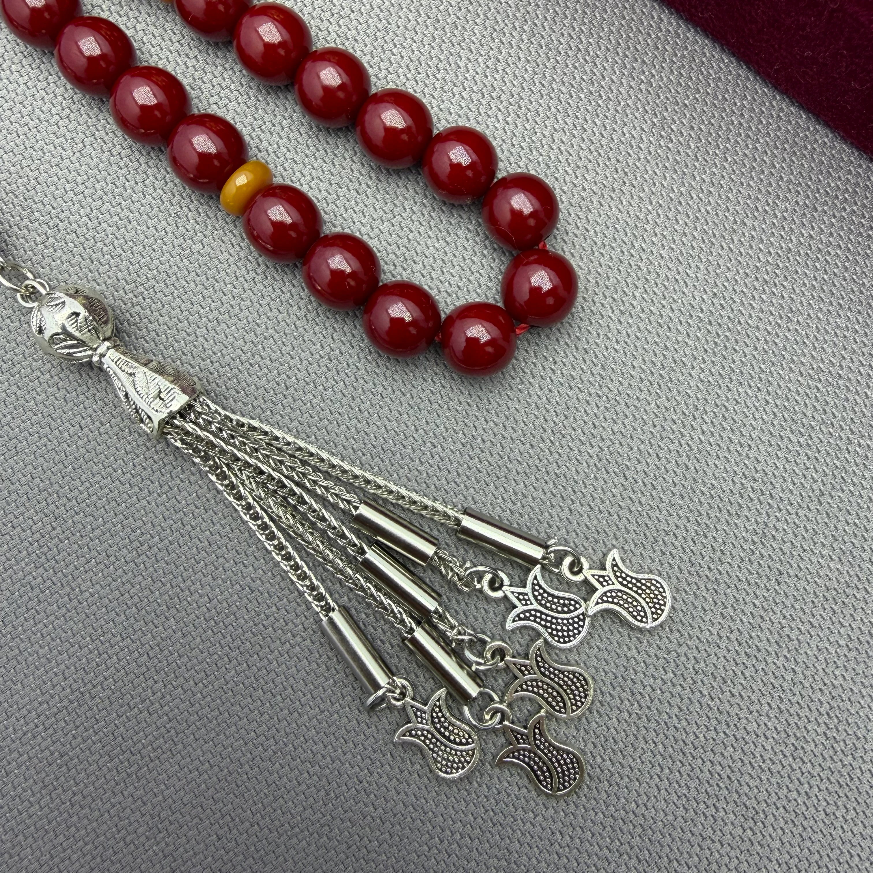 Kolye Dizayn Vişne Osmanlı Benzetme Küre Kesim Alpaka Püsküllü Sıkma Kehribar Tespih