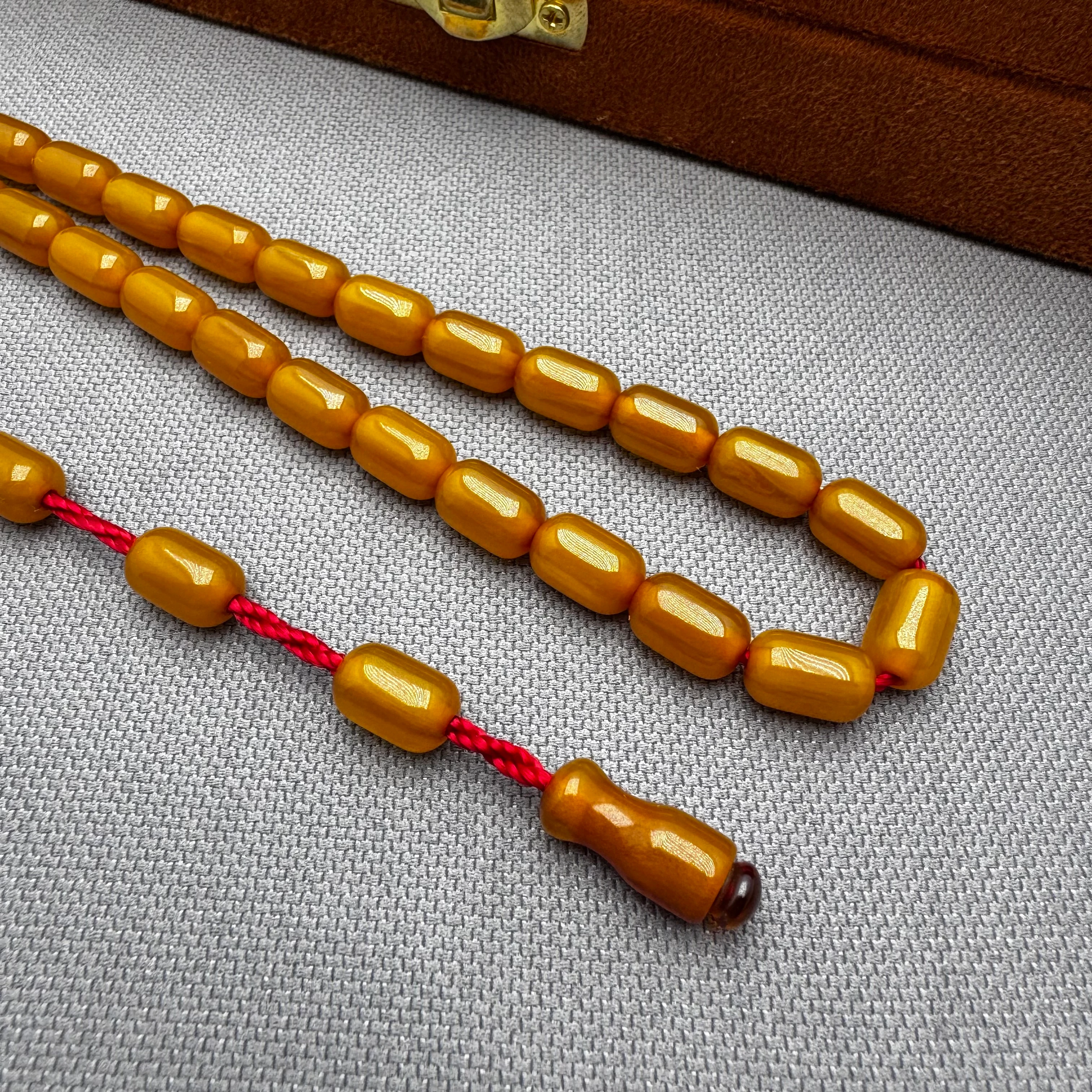 Sarı Dik Damar Hareli Buğulu Hamur Sıkma Kehribar Tespih