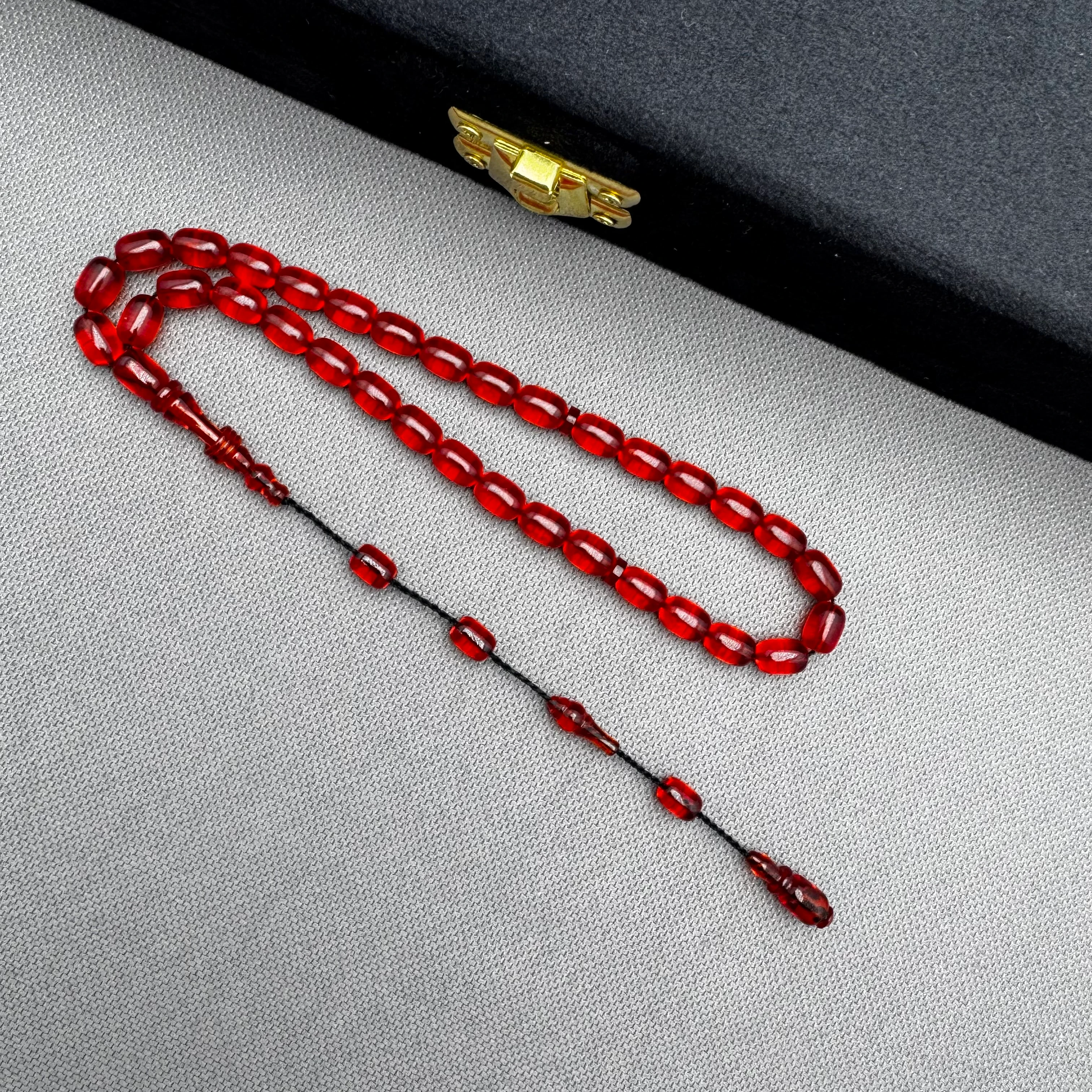 Salih ŞİRİN Usta İşçilikli Bilek Boy Halkalı İmame Kırmızı Ateş Kehribar Tespih