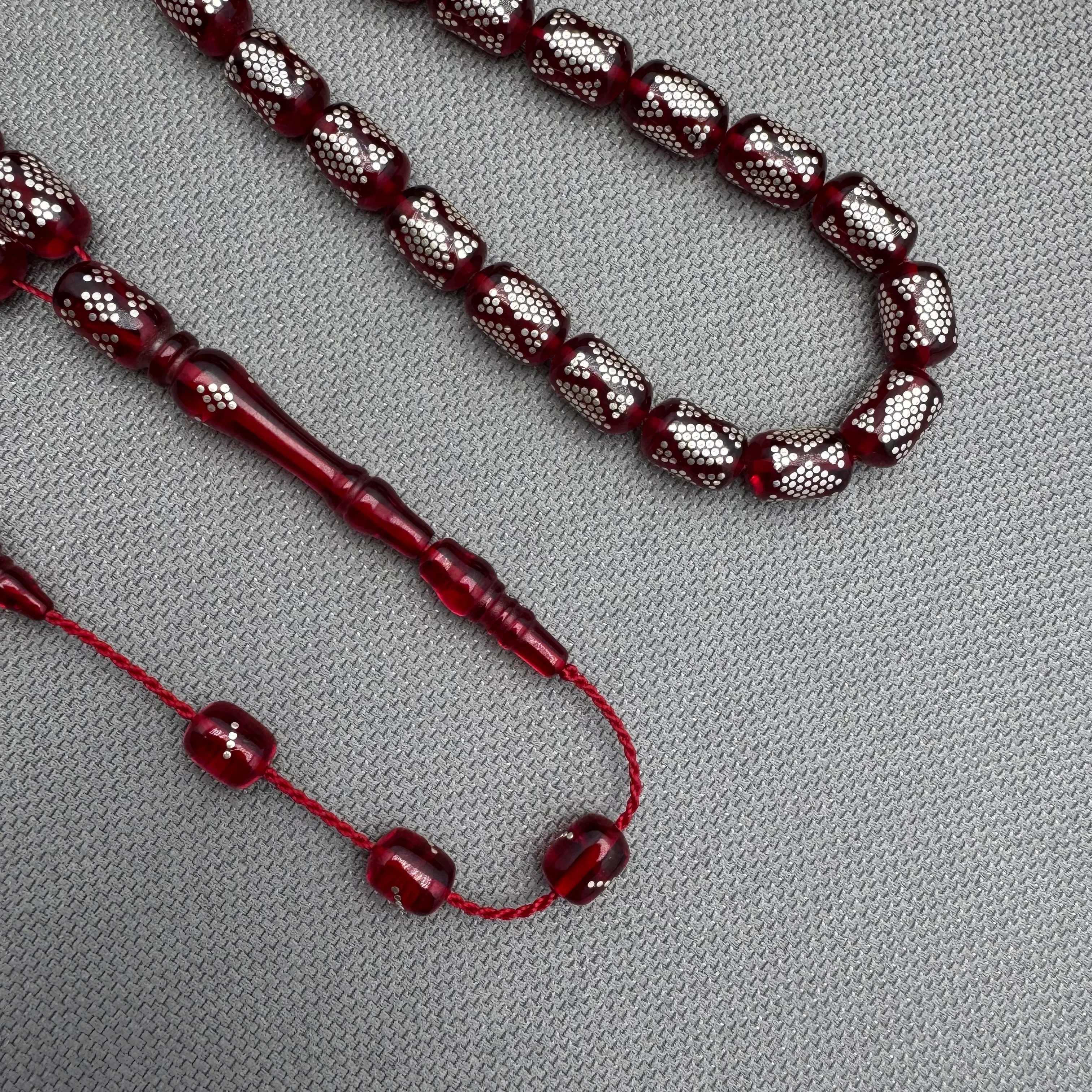 Usta İşçilikli Yoğun Gümüş Çakımlı Sınırlı Üretim Ateş Kehribar Tespih