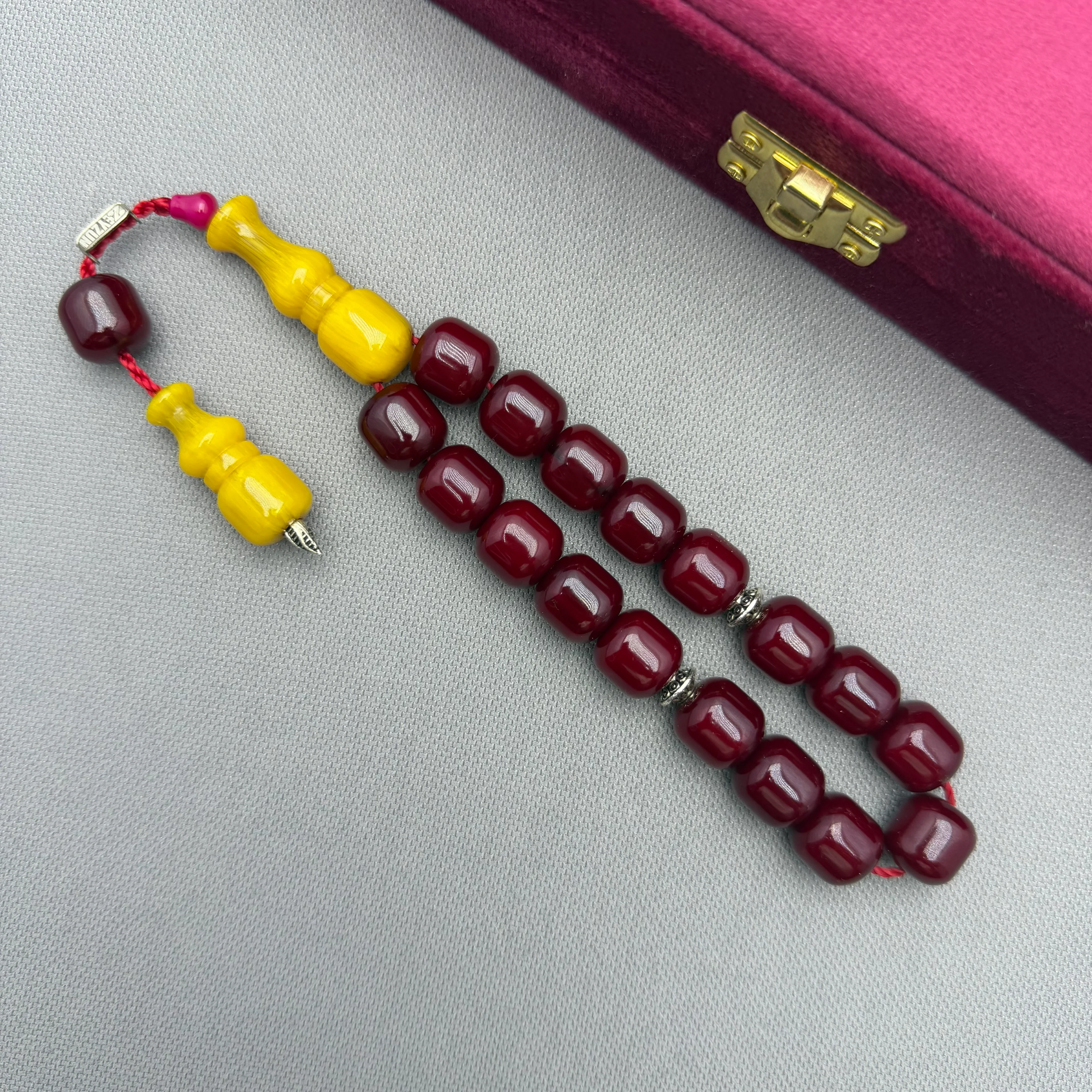 Zeyzun Usta İşçilikli Osmanlı Benzetme Vişne Bordo Efe Maskot Sıkma Kehribar Tespih 