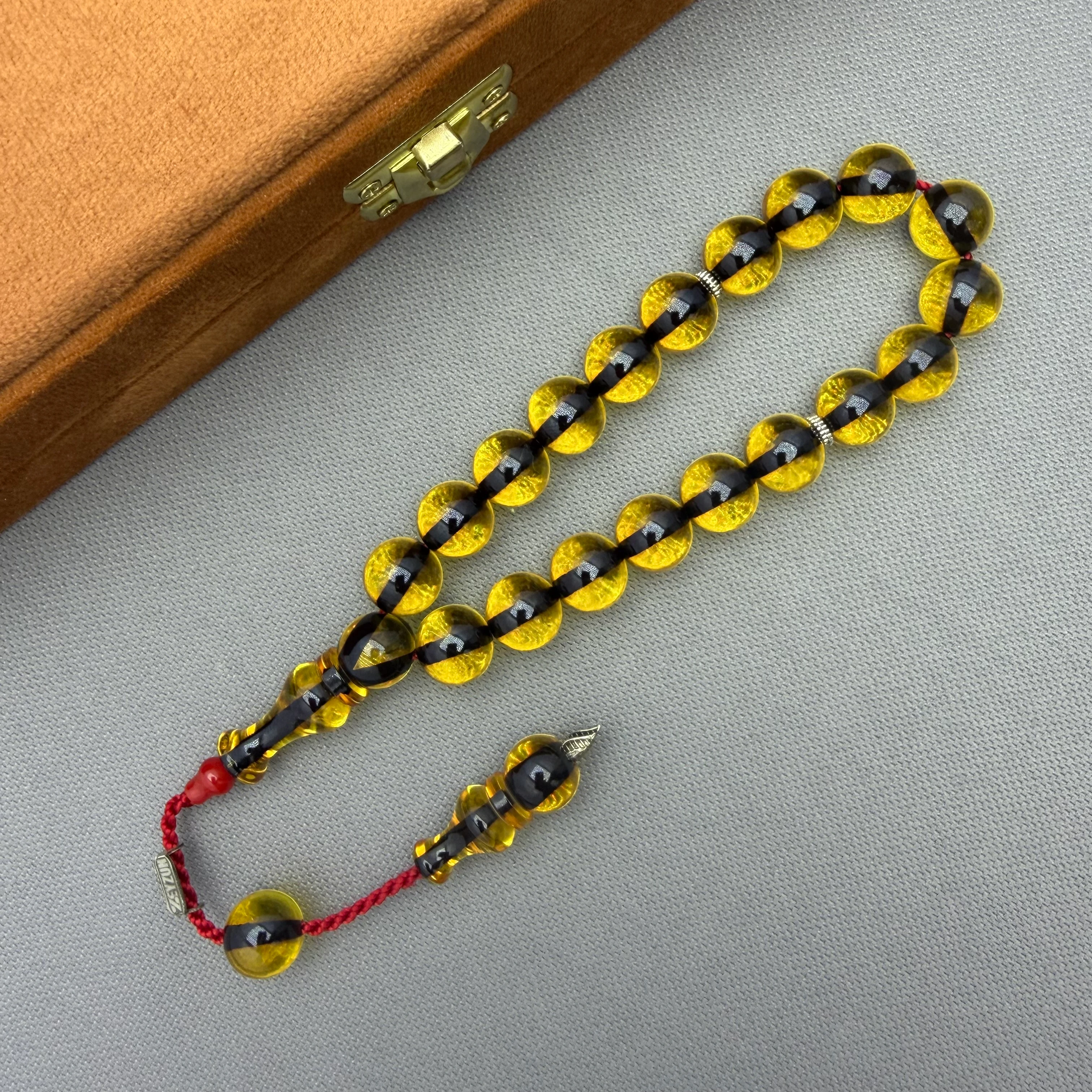 Zeyzun Usta İşçilikli Bal Rengi Küre Kesim Sıkma Kehribar Tespih