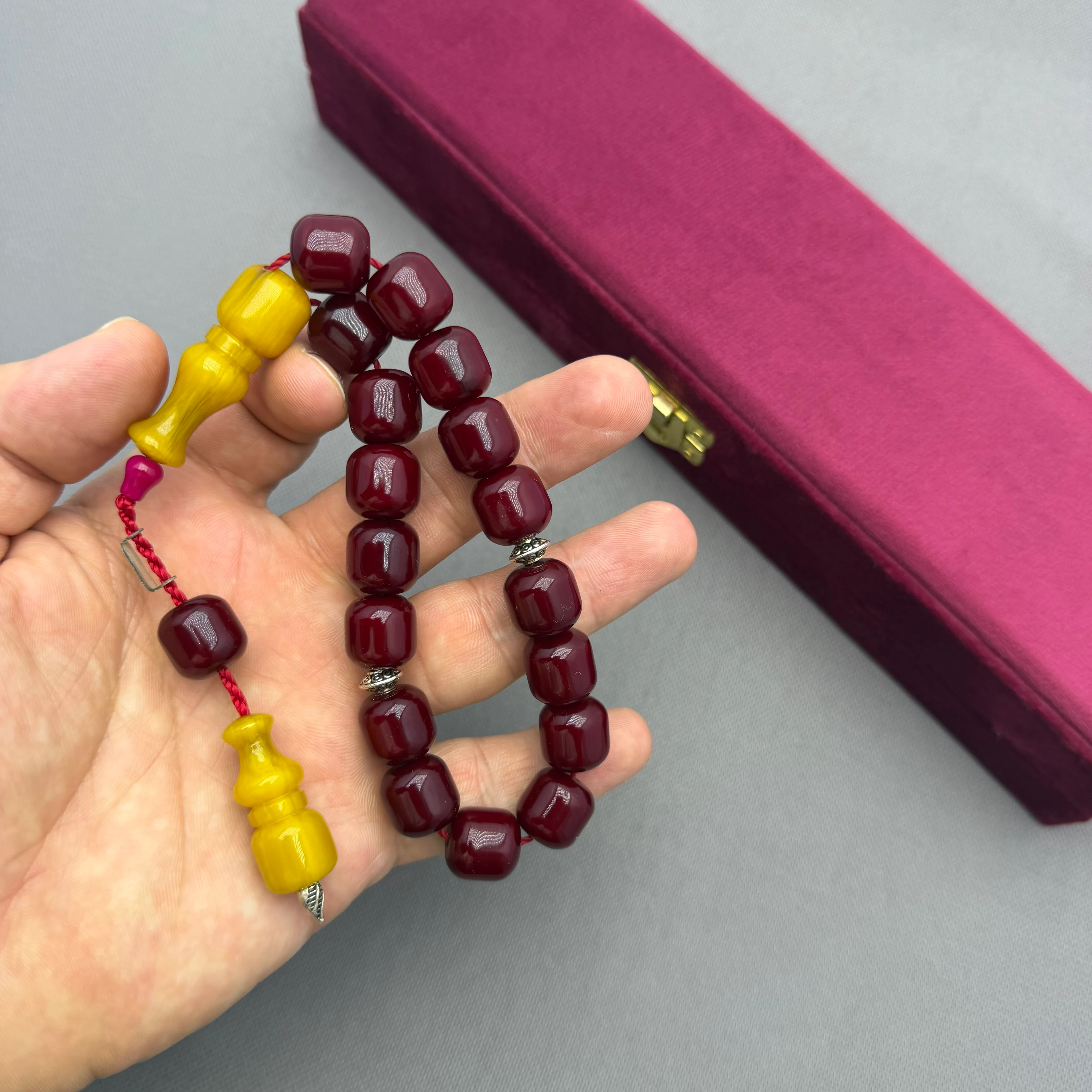 Zeyzun Usta İşçilikli Osmanlı Benzetme Vişne Bordo Efe Maskot Sıkma Kehribar Tespih 