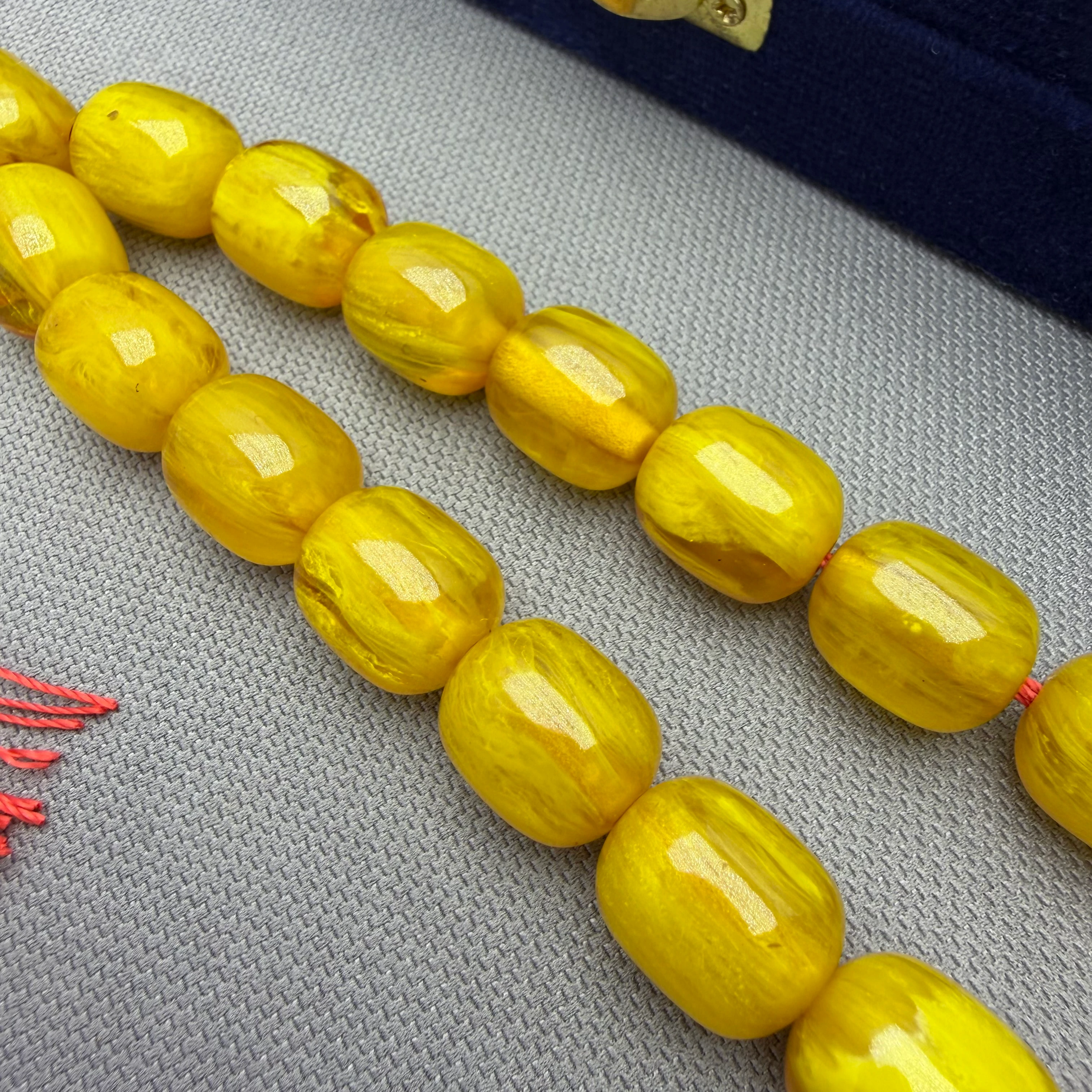 Usta İşçilikli Sistem Püsküllü Sarı Dik Damar Hareli Alman Sıkma Kehribar Tespih