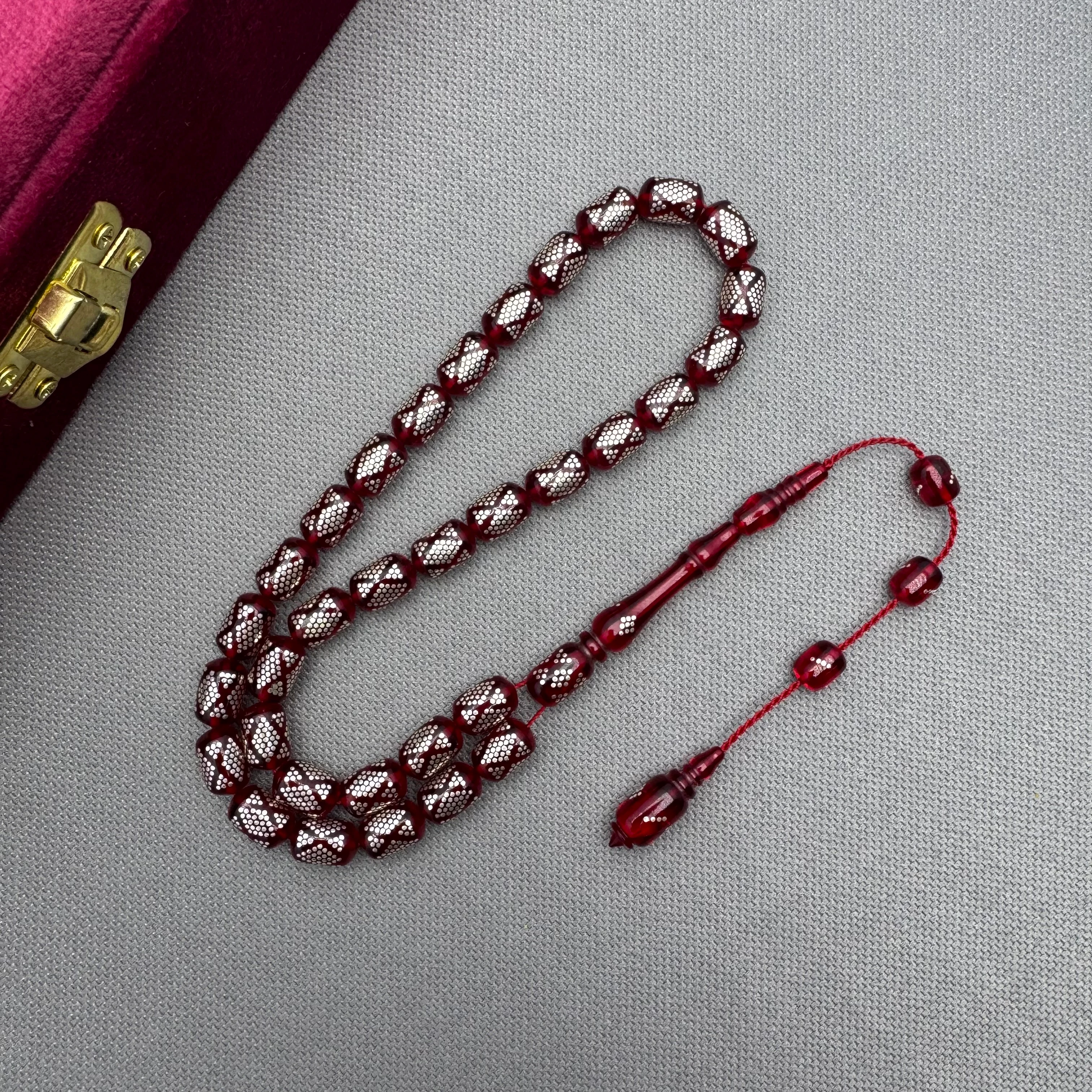 Usta İşçilikli Yoğun Gümüş Çakımlı Sınırlı Üretim Ateş Kehribar Tespih