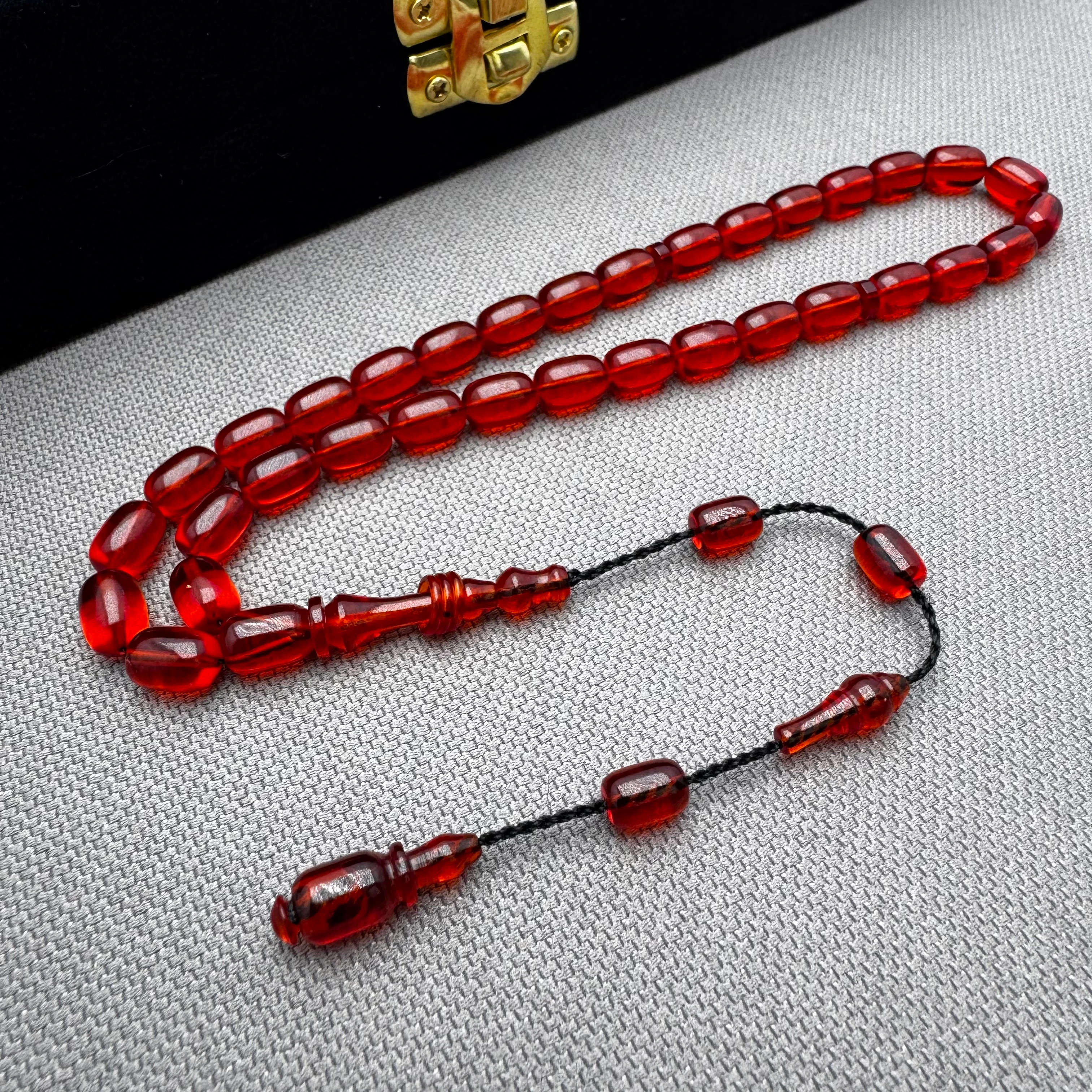 Salih ŞİRİN Usta İşçilikli Bilek Boy Halkalı İmame Kırmızı Ateş Kehribar Tespih