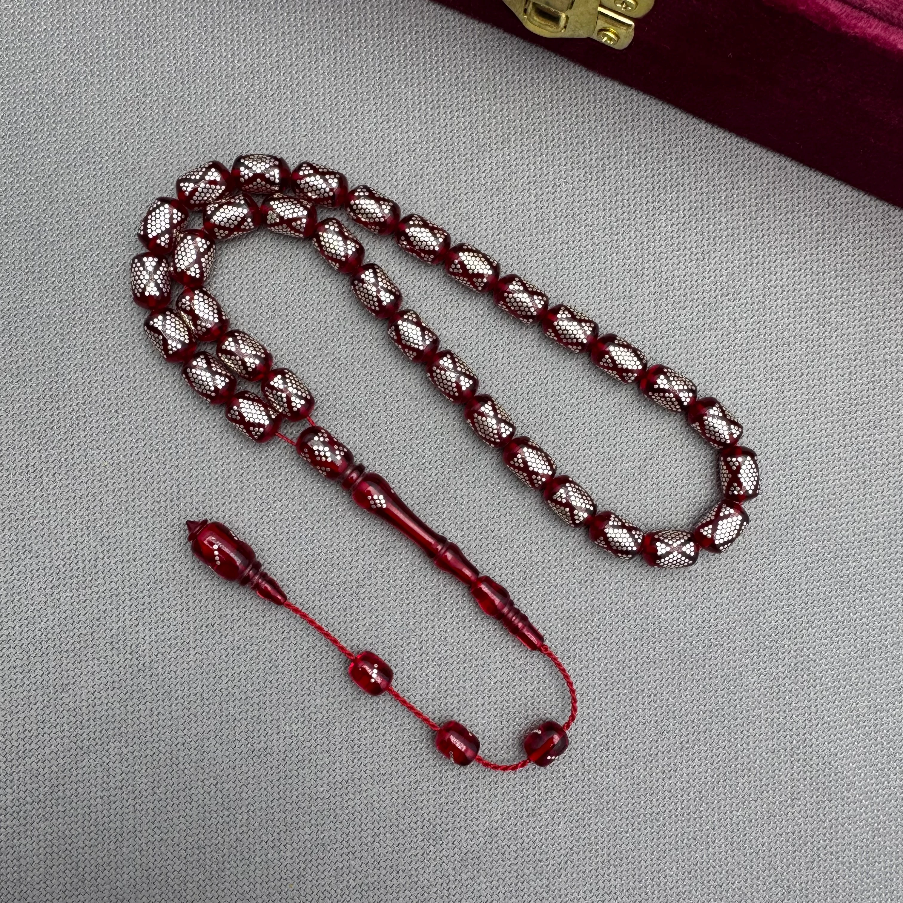 Usta İşçilikli Yoğun Gümüş Çakımlı Sınırlı Üretim Ateş Kehribar Tespih