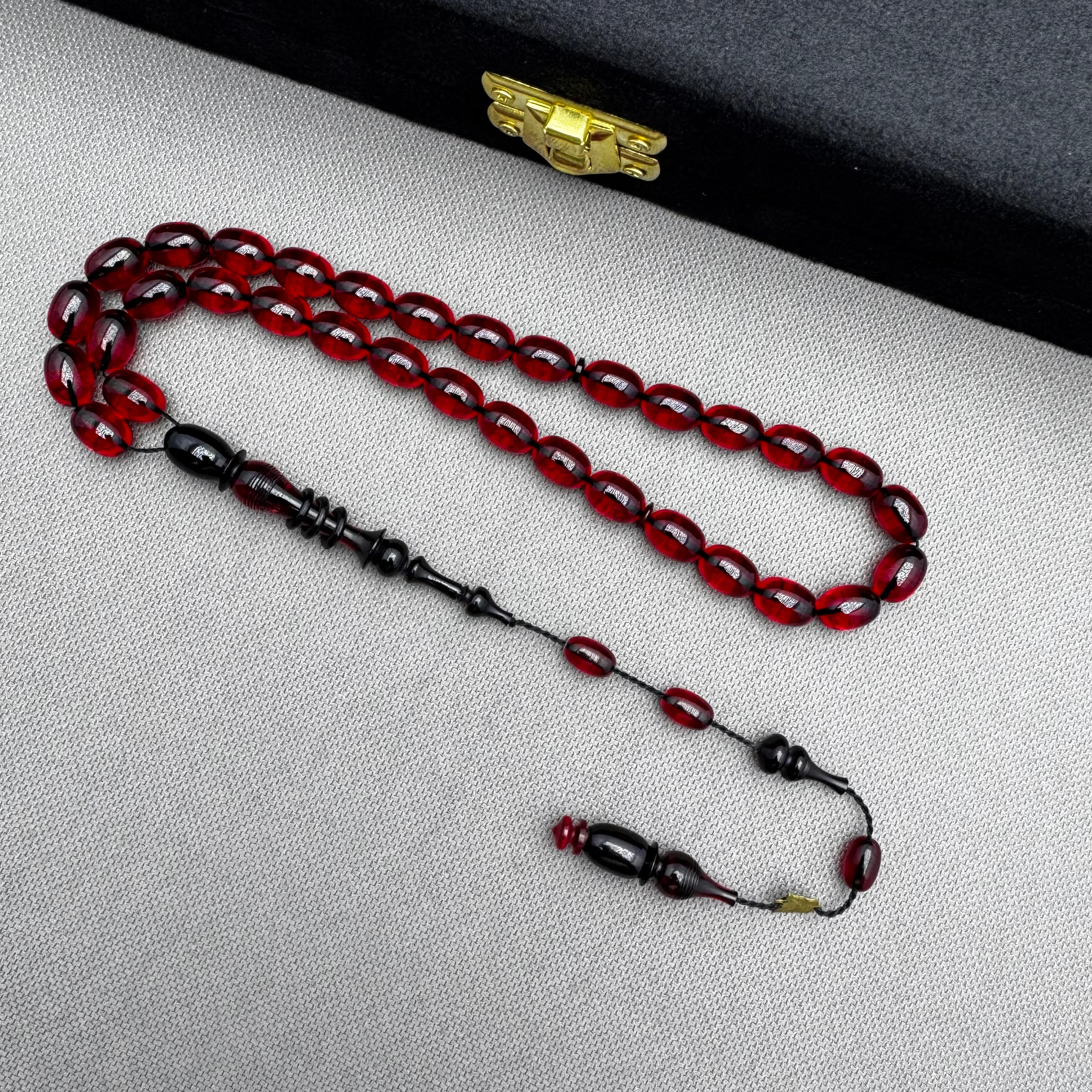 Emine REŞVANİ Usta İşçilikli Kapsül Kesim Ateş Kırmızısı Halkalı İmame Ateş Kehribar Tespih