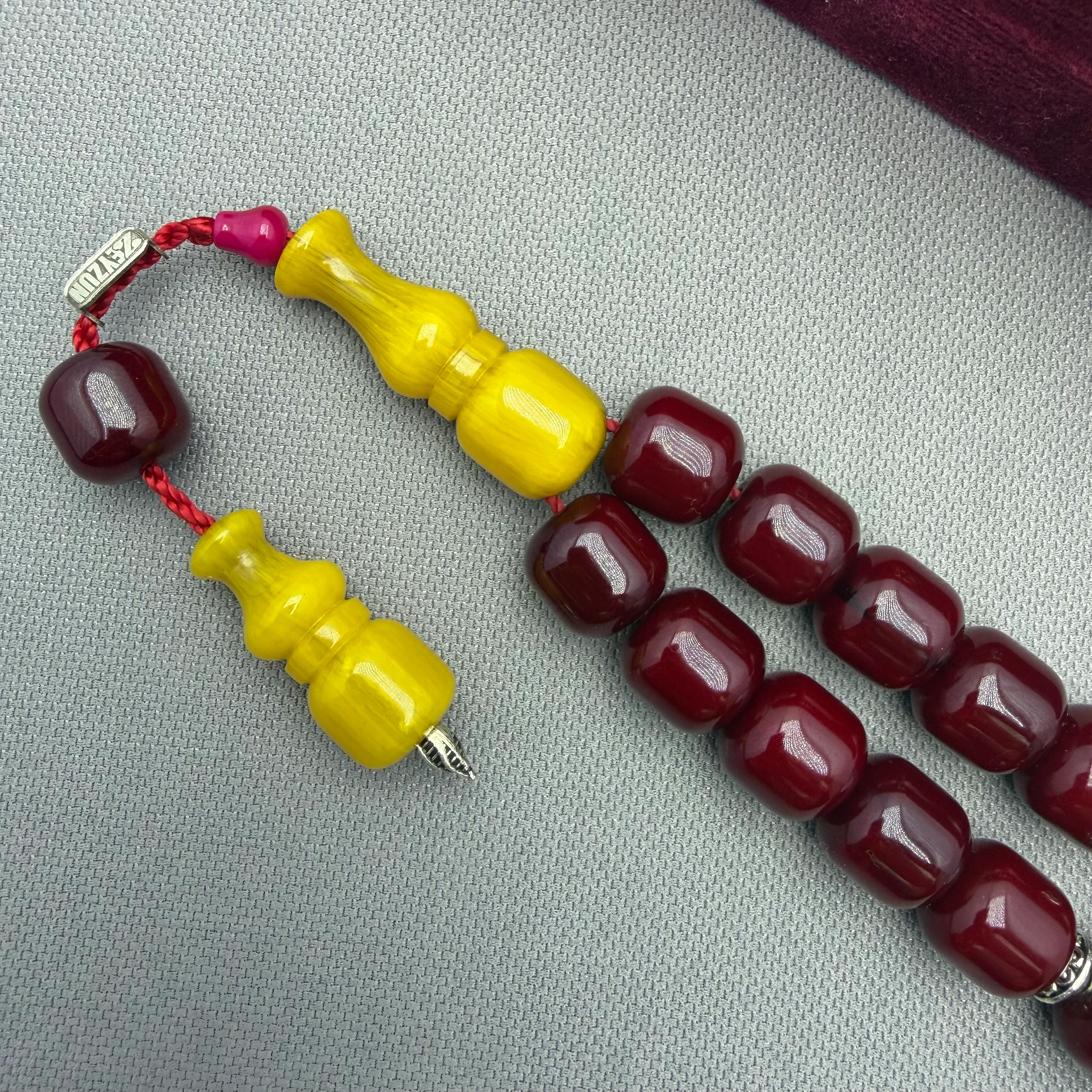 Zeyzun Usta İşçilikli Osmanlı Benzetme Vişne Bordo Efe Maskot Sıkma Kehribar Tespih 