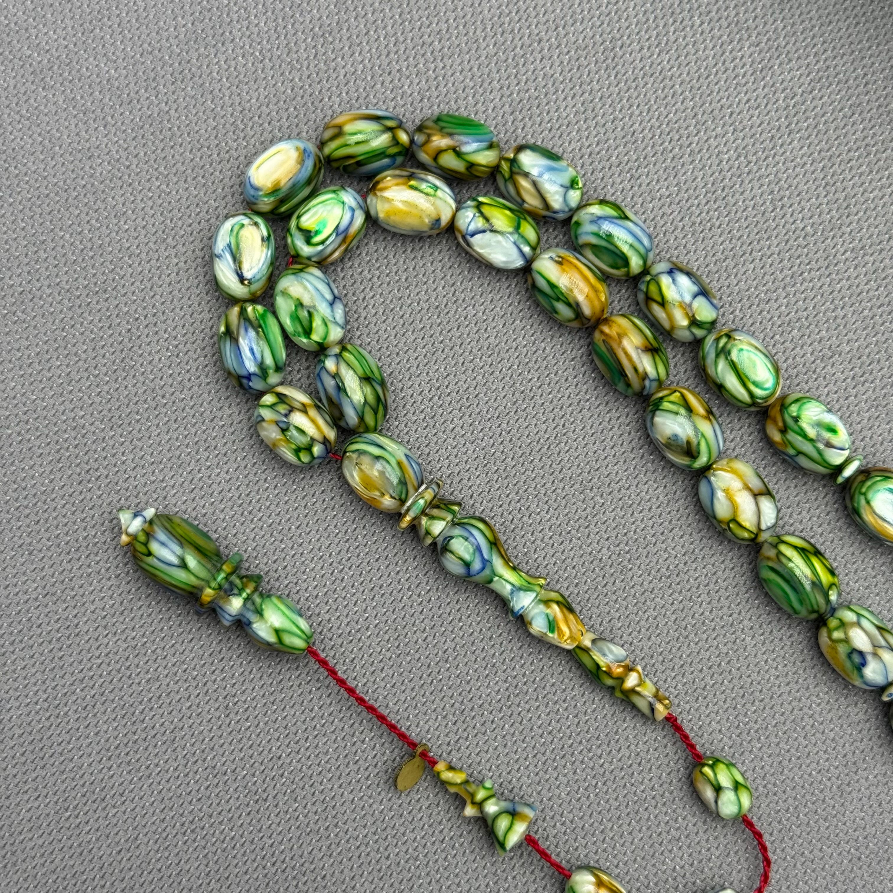 Dalgıç Usta İşçilikli Özel Seri Yeşil Multi Color Fransız Galalith ( Galanit ) Tespih