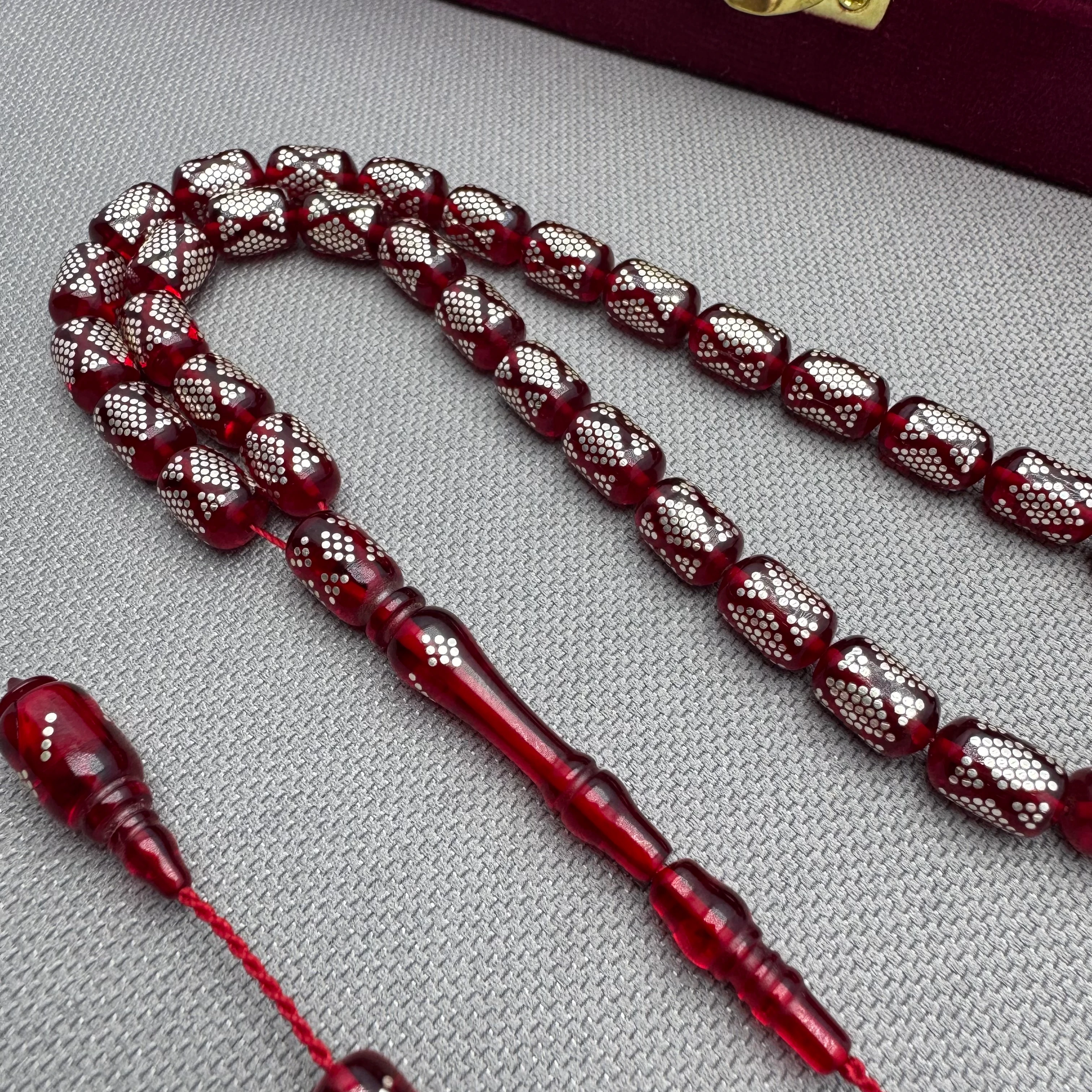 Usta İşçilikli Yoğun Gümüş Çakımlı Sınırlı Üretim Ateş Kehribar Tespih