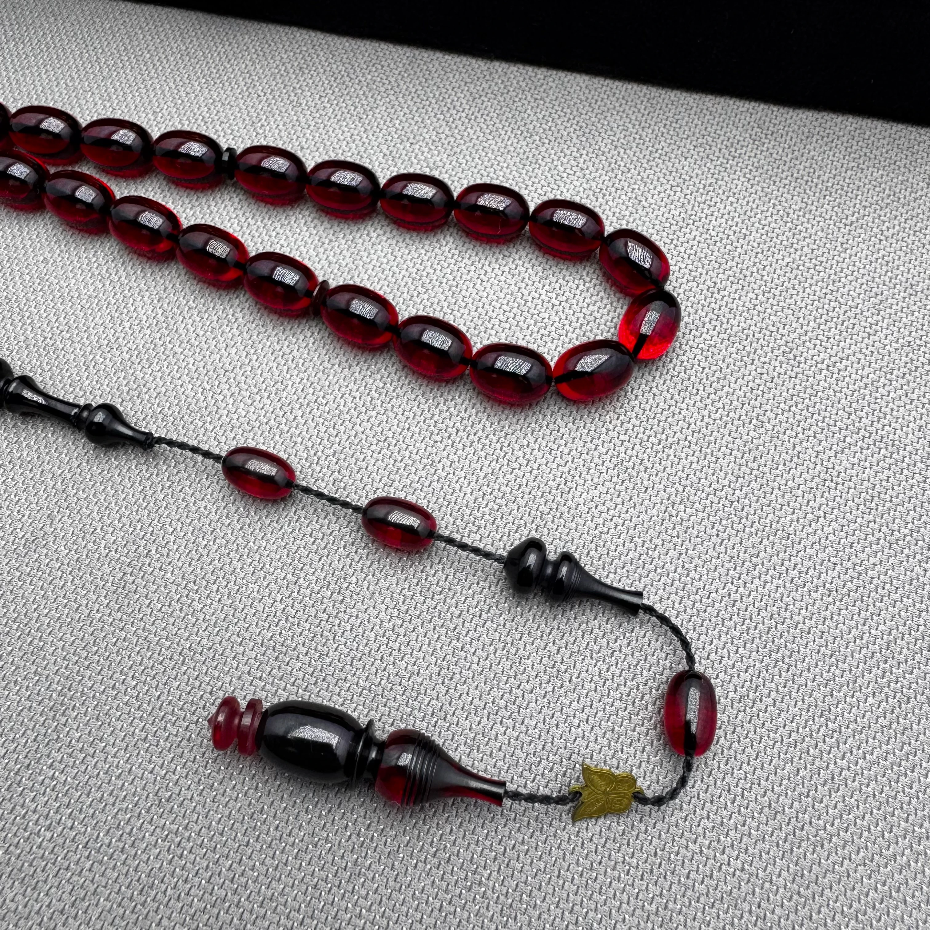 Emine REŞVANİ Usta İşçilikli Kapsül Kesim Ateş Kırmızısı Halkalı İmame Ateş Kehribar Tespih