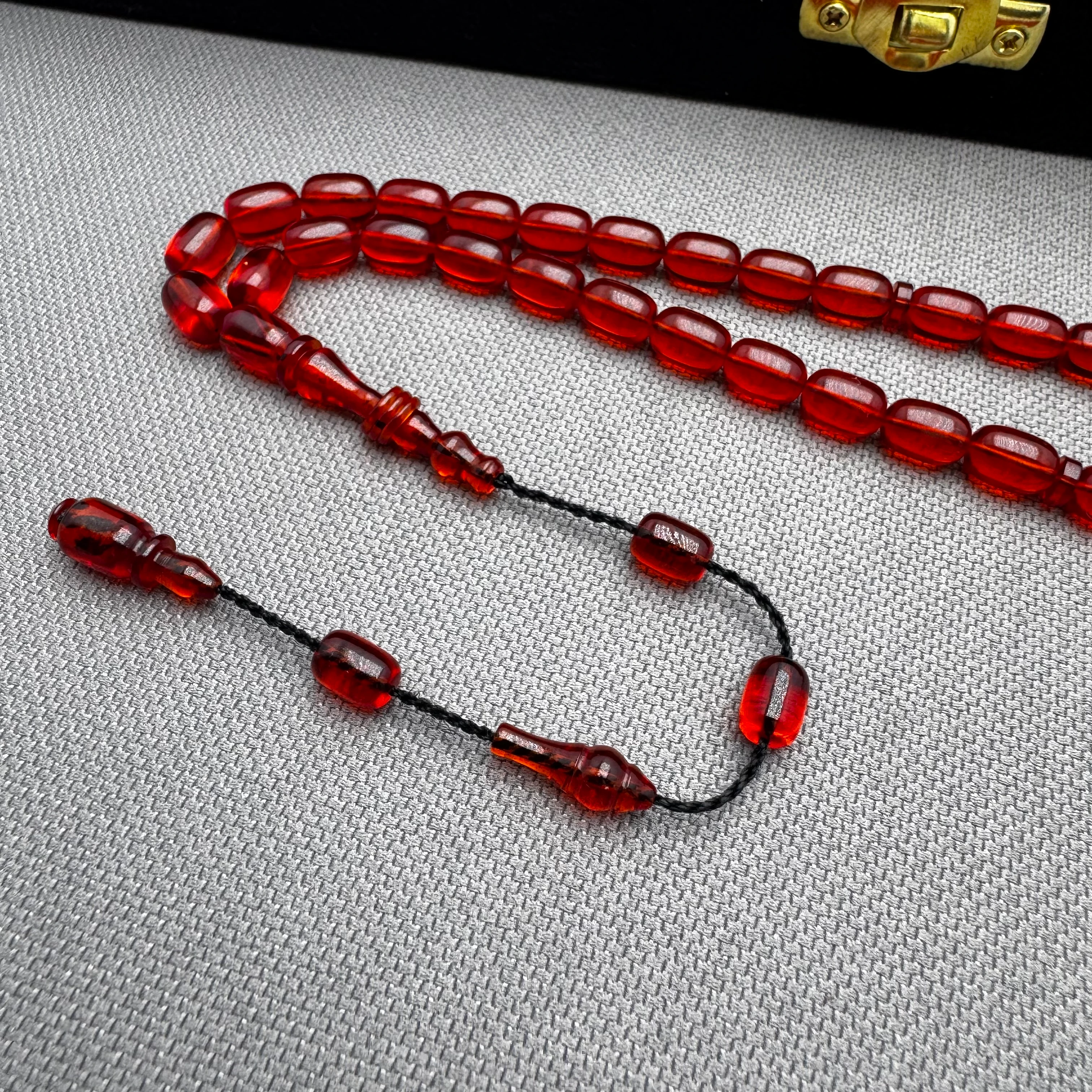 Salih ŞİRİN Usta İşçilikli Bilek Boy Halkalı İmame Kırmızı Ateş Kehribar Tespih