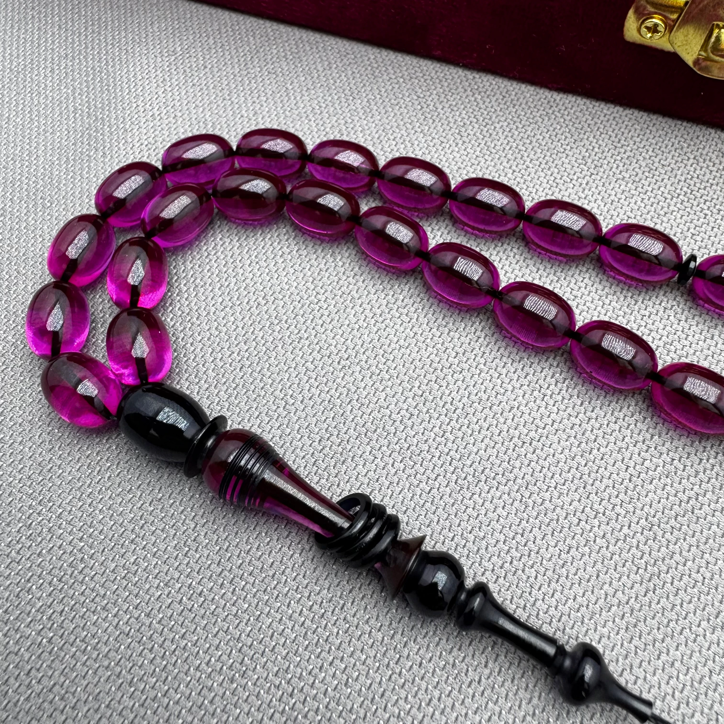 Emine REŞVANİ Usta İşçilikli Özel Mor Renk Halkalı İmame Ateş Kehribar Tespih