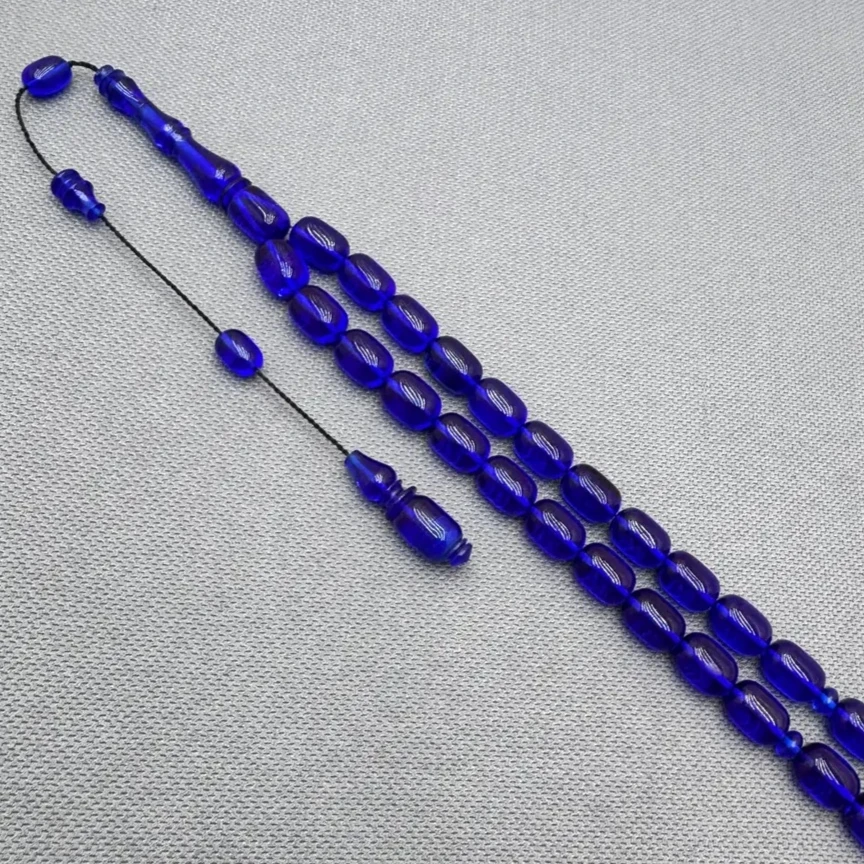 Usta İşçilikli Saks Mavisi Ateş Kehribar Tespih