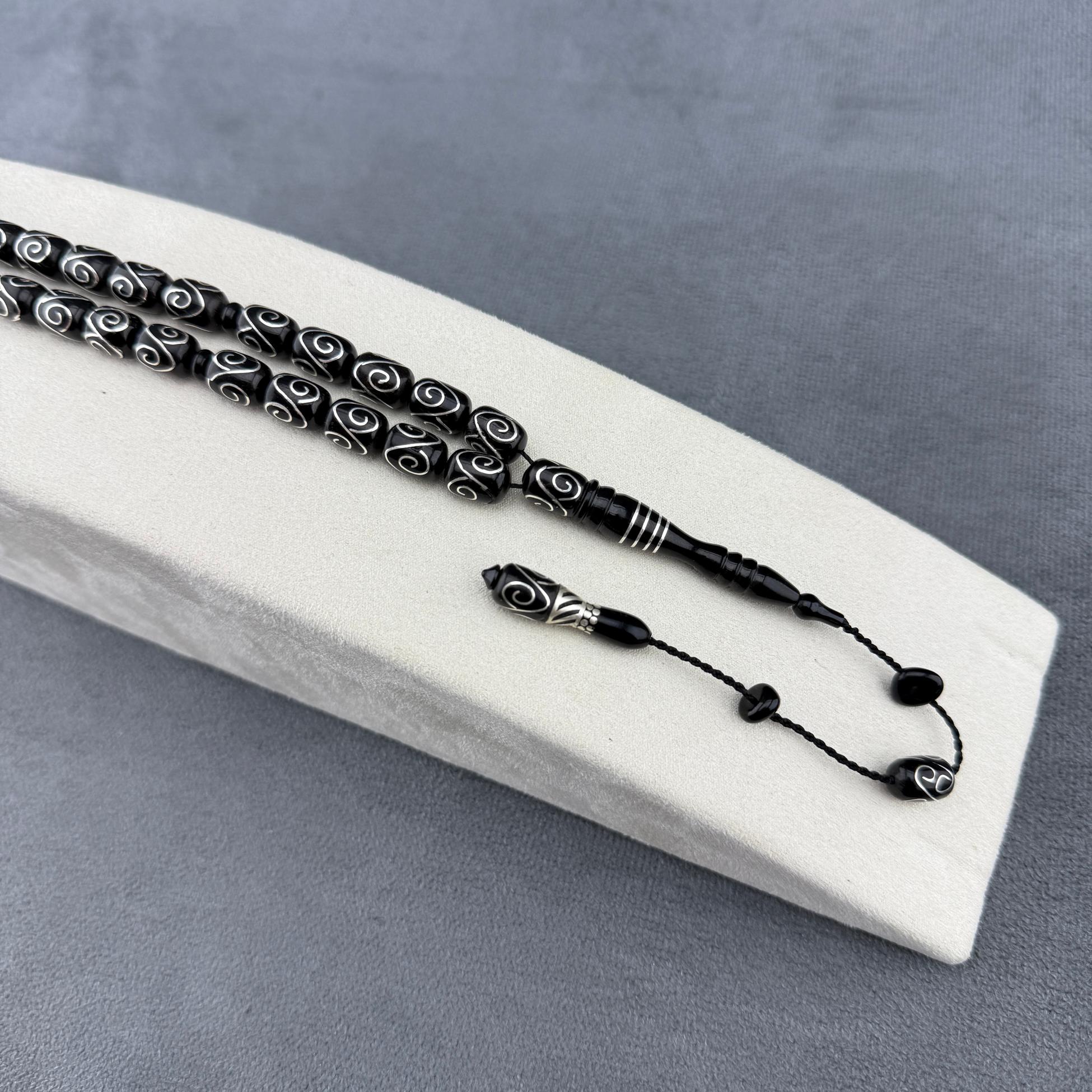 Nadir Çalışma Usta İşçilikli Özel Telkari İşlemeli Orjinal Has Oltu Taşı Tespih