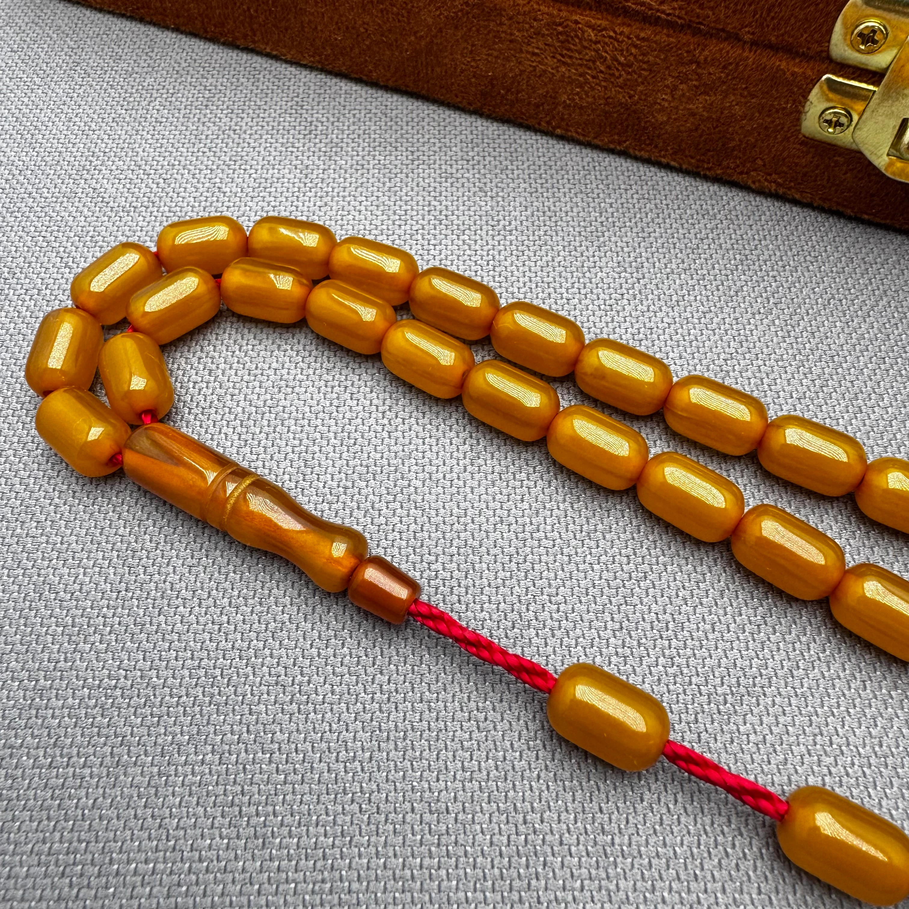 Sarı Dik Damar Hareli Buğulu Hamur Sıkma Kehribar Tespih