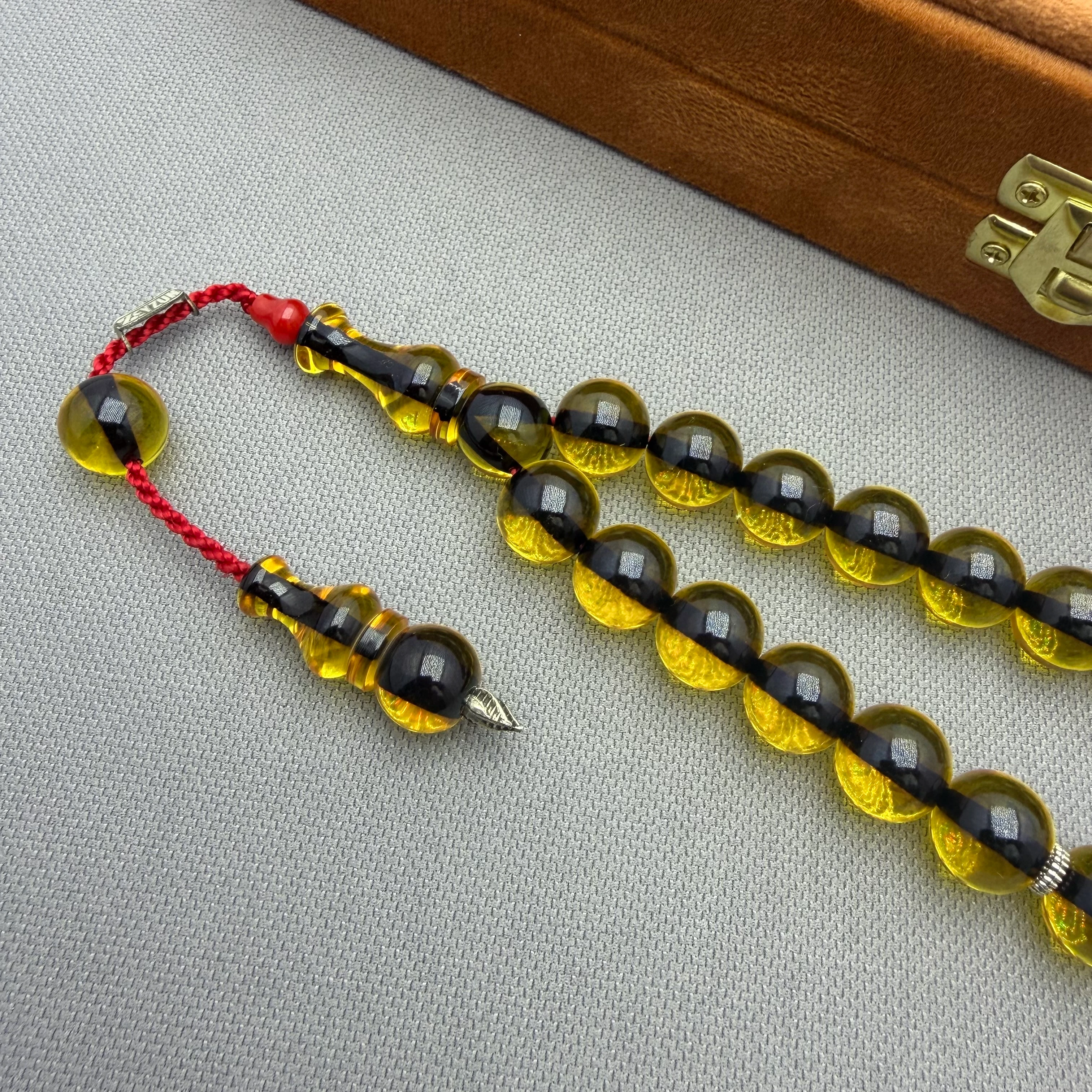 Zeyzun Usta İşçilikli Bal Rengi Küre Kesim Sıkma Kehribar Tespih