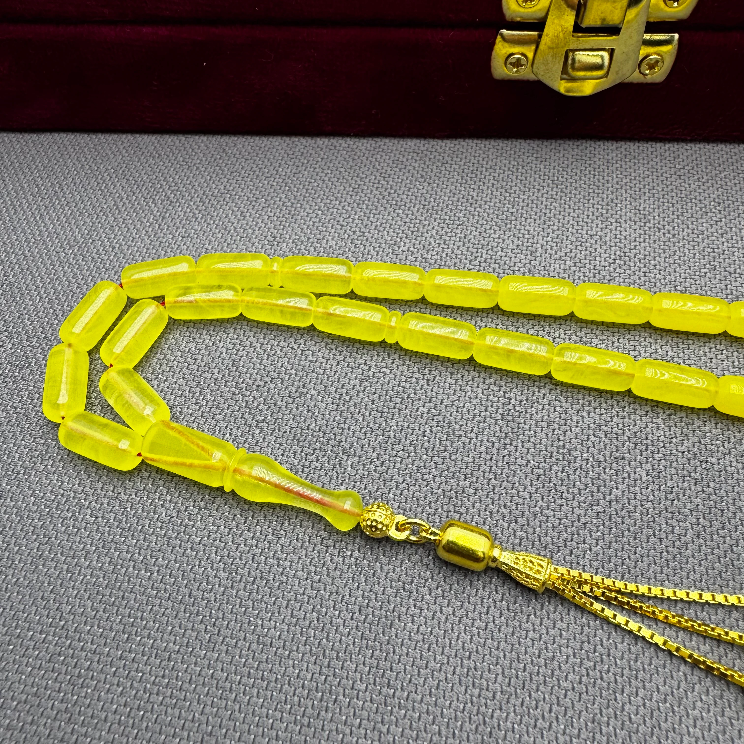 Usta İşçilikli Gümüş Zincirli Alman Bakalit Sarı Katalin Tespih