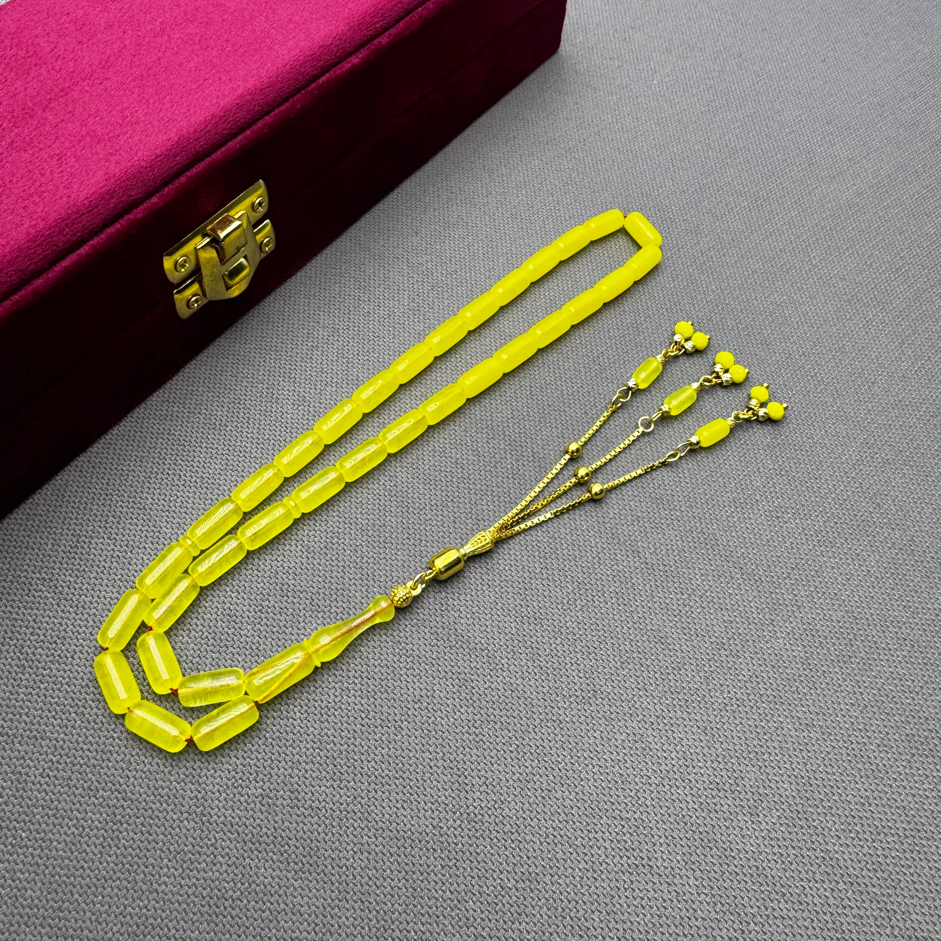 Usta İşçilikli Gümüş Zincirli Alman Bakalit Sarı Katalin Tespih