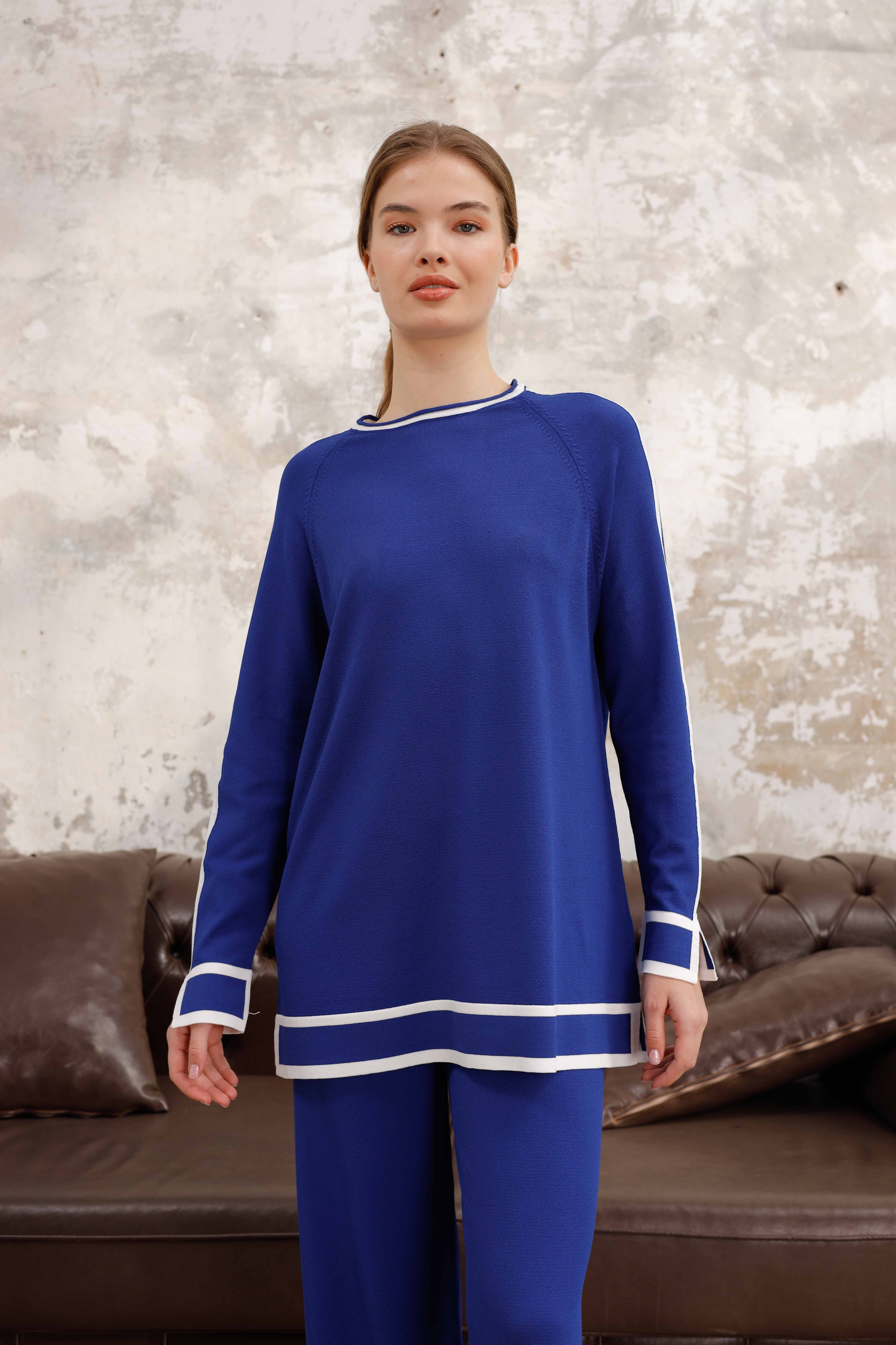 Merserize Basic Çizgi Detay Bluz  - Saks