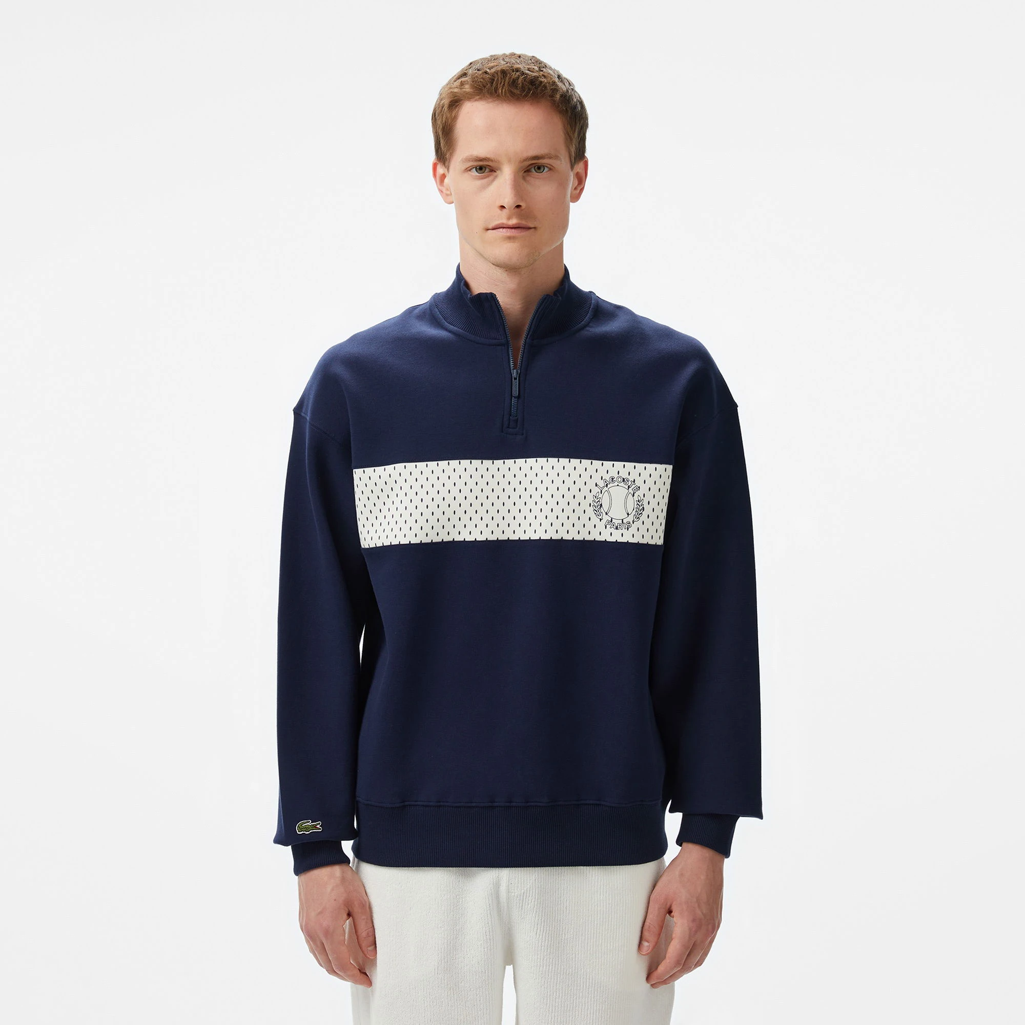 Yarım Fermuarlı Baskılı Sweatshirt - Lacivert