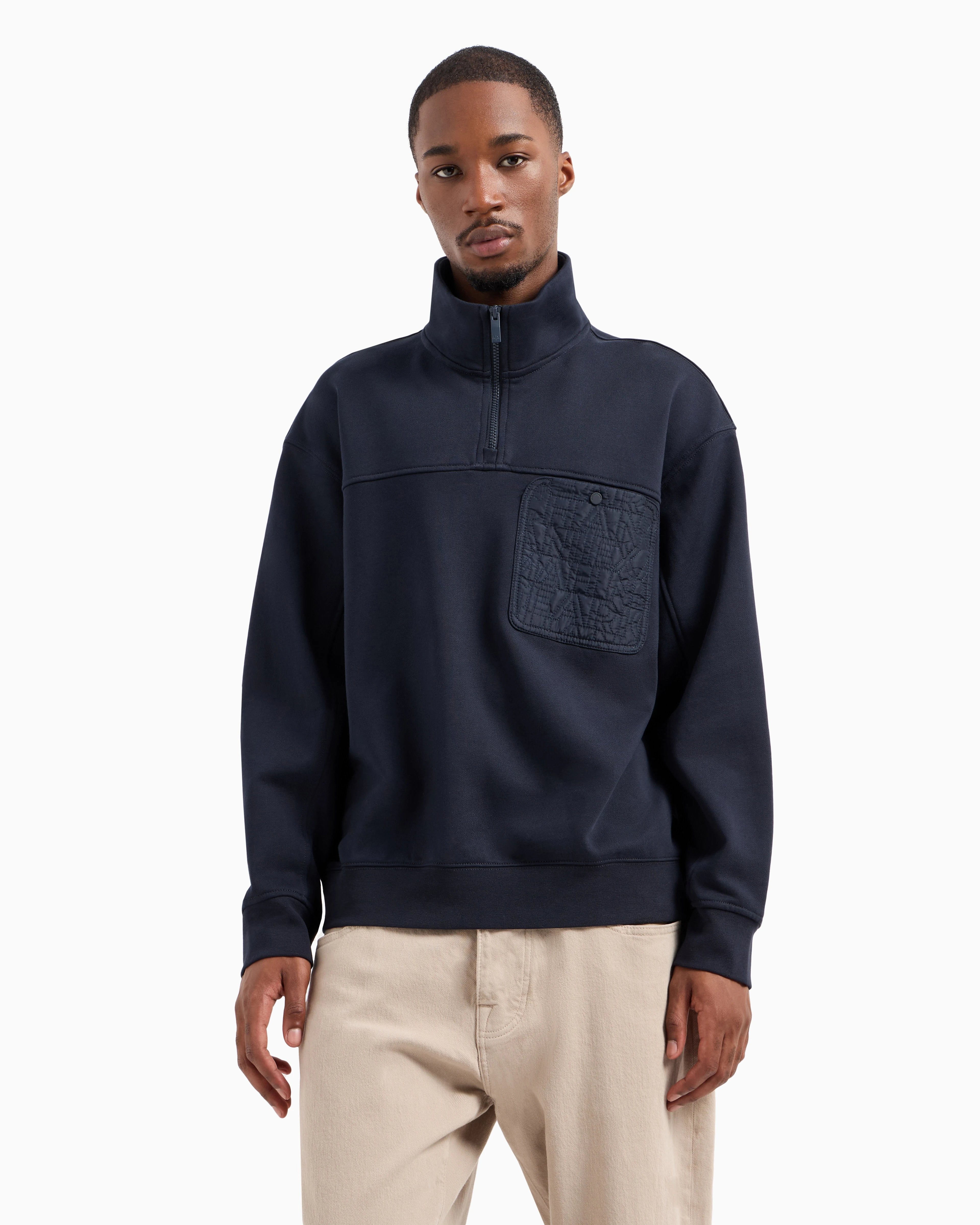 Yarım Fermuarlı Cepli Sweatshirt - Lacivert