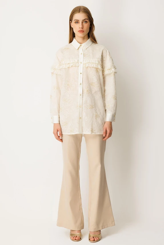 Ghisa Fırfır Detaylı Tunik EKRU