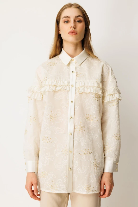 Ghisa Fırfır Detaylı Tunik EKRU