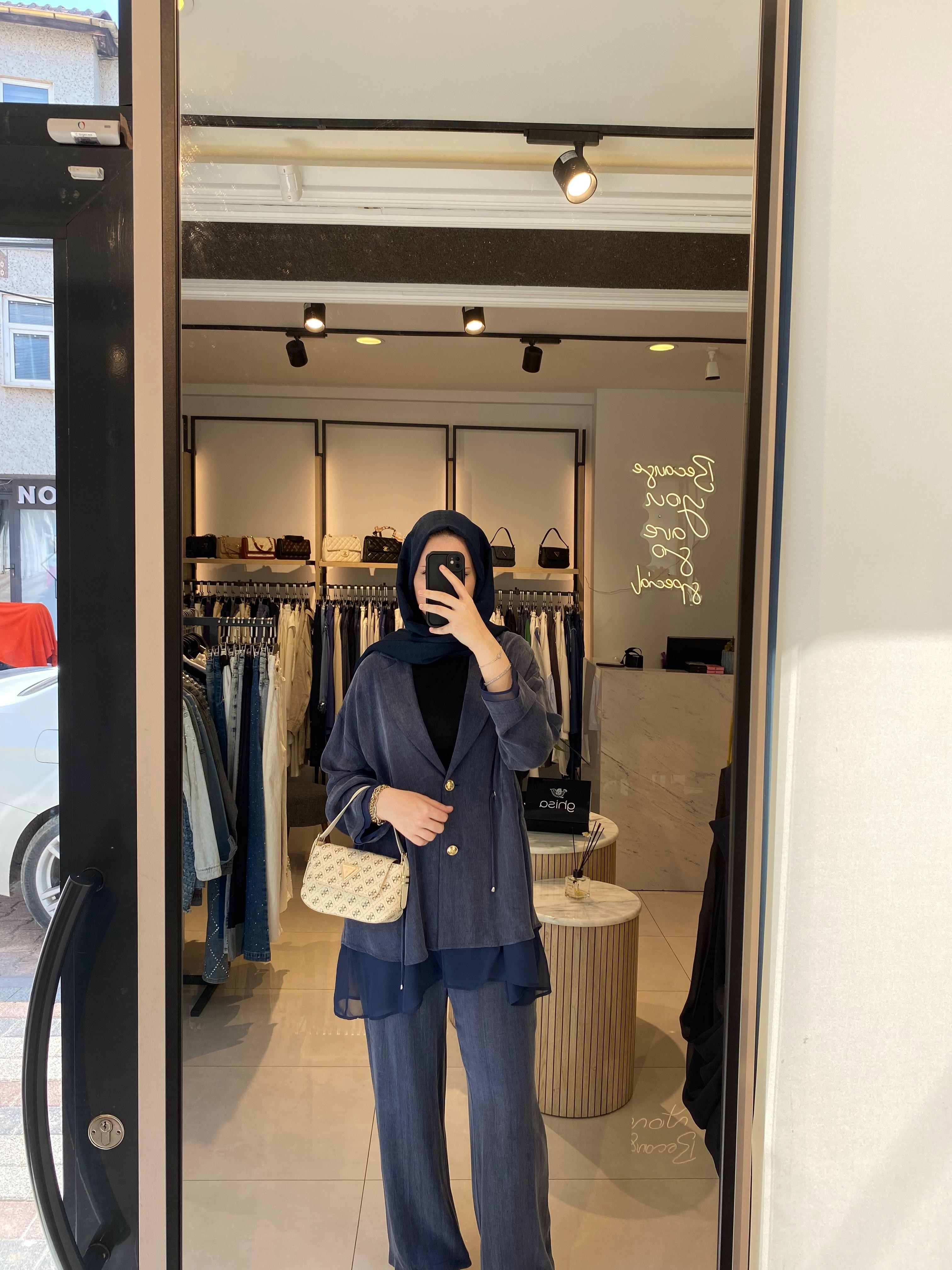 Ghisa Şifon Kumaş Mixli Takım LACİVERT