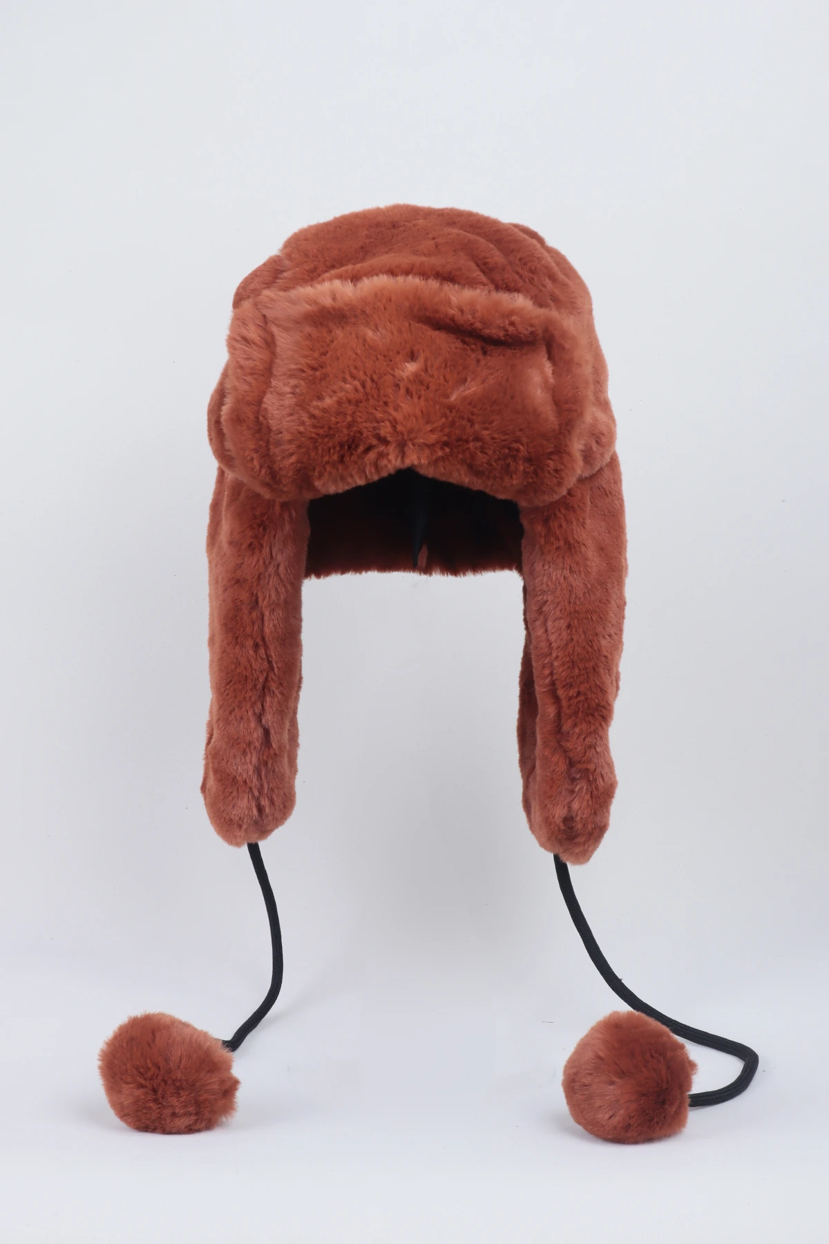 Kiremit Ponponlu Kürk Şapka - Peluş Şapka