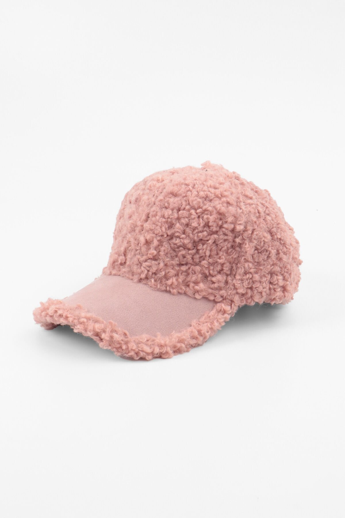 Süet Detaylı Kep Peluş Şapka - Pembe