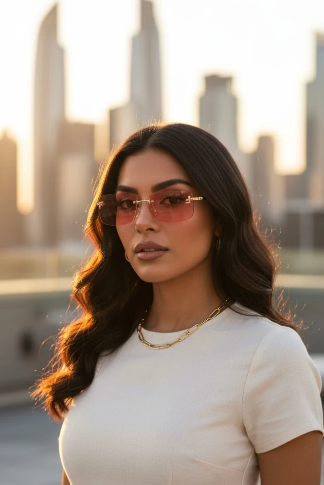 Ferix Dikdörtgen Metal Tasarım Güneş Gözlüğü - Pembe