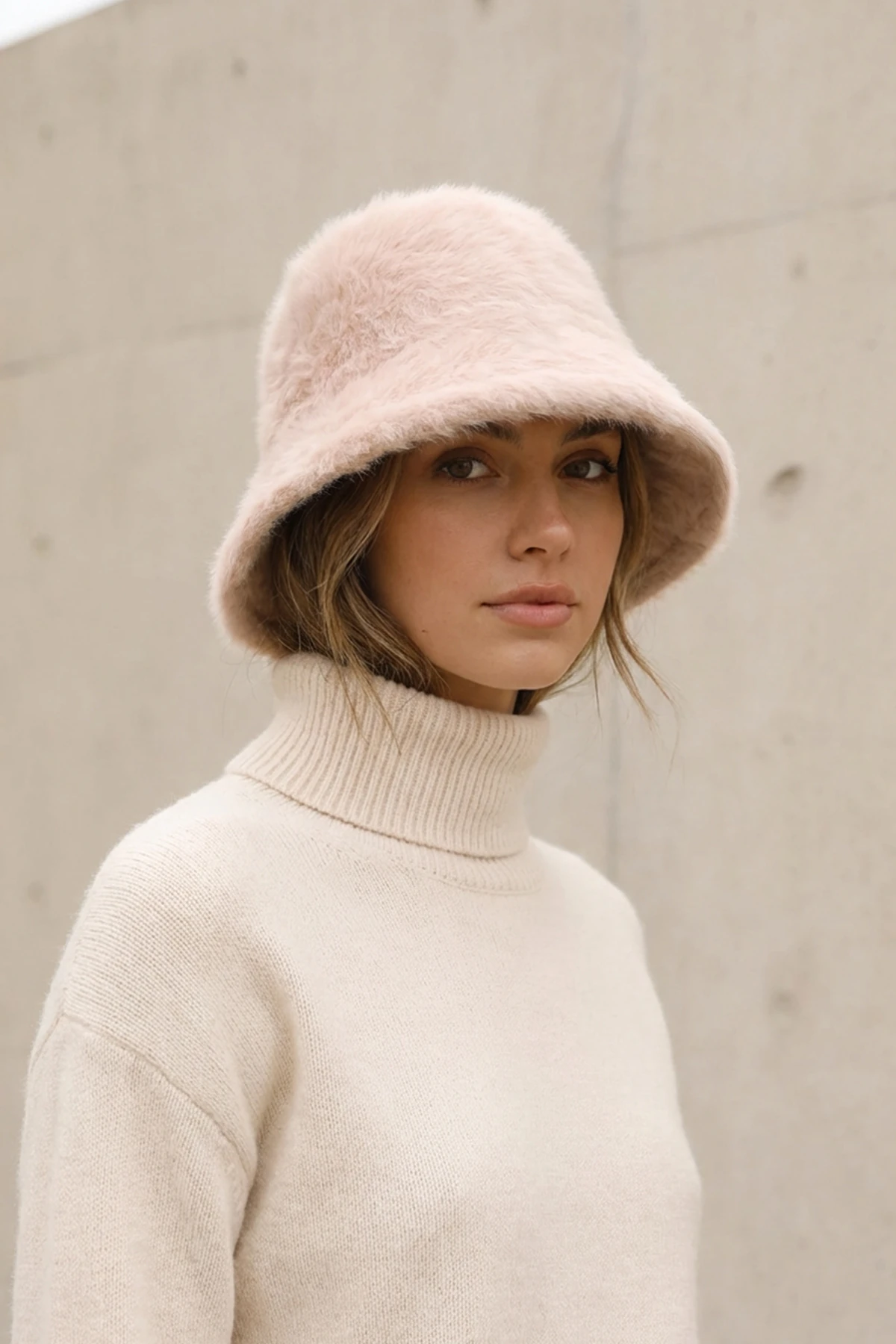 Yün Bucket Çan Angora Şapka - Vizon