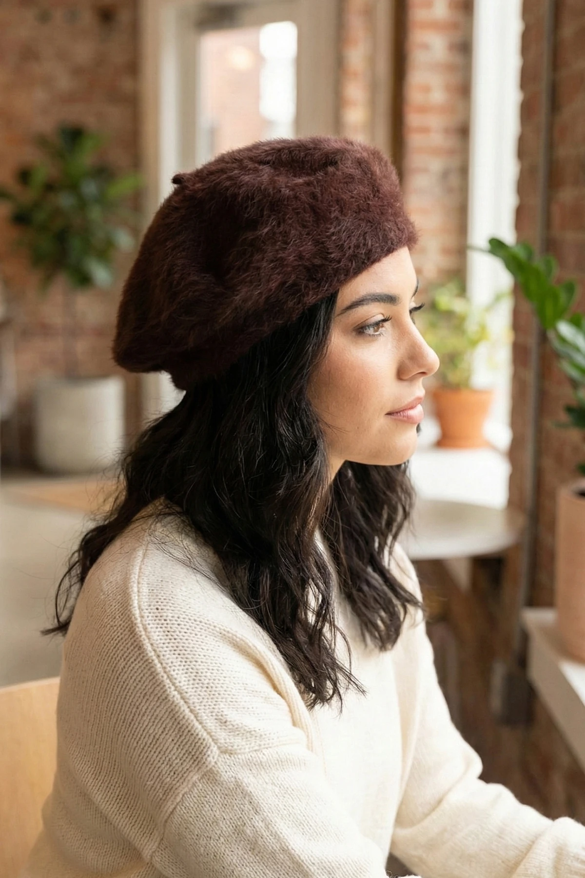 Kürk Peluş Fransız Ressam Beresi - Kahverengi