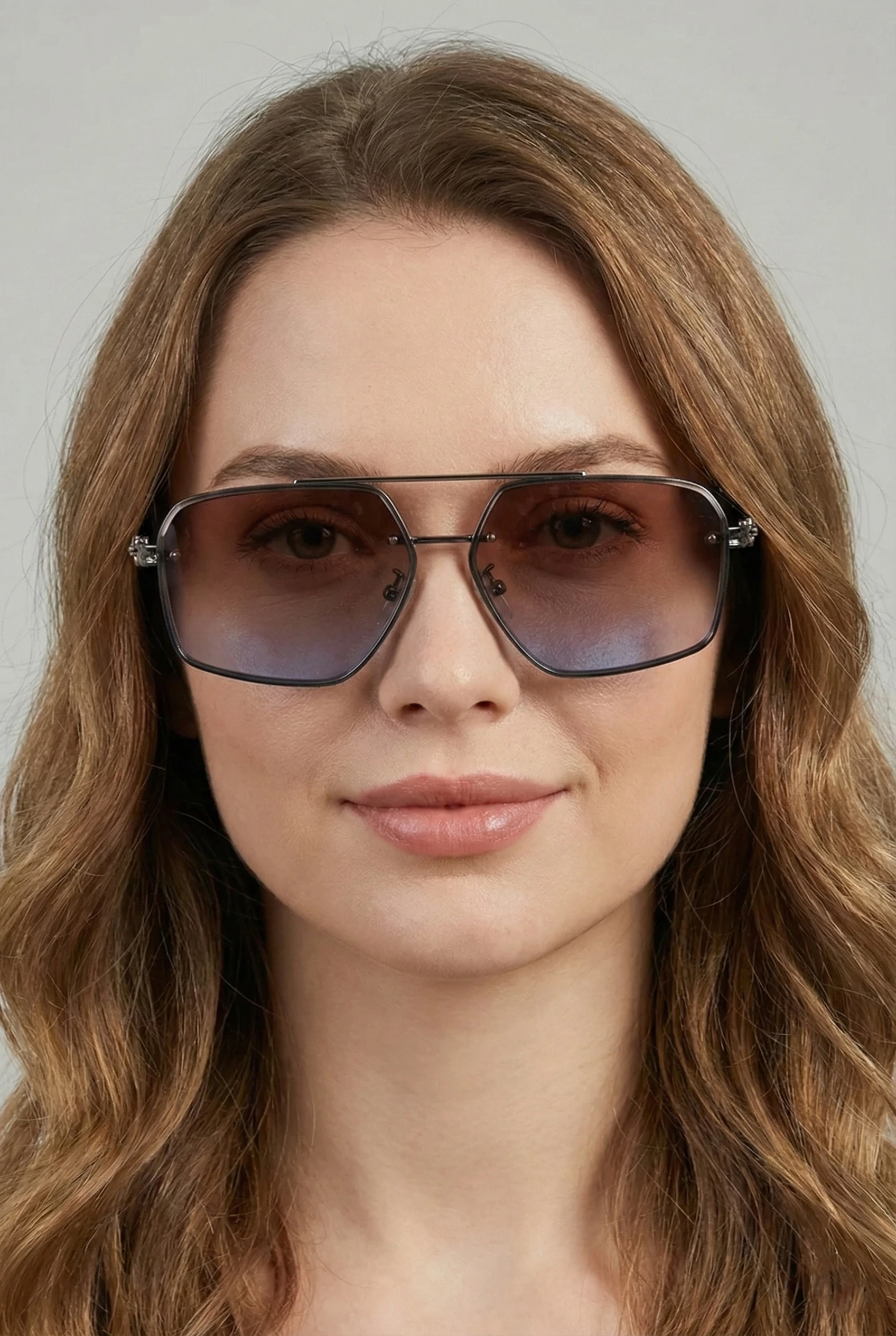 Boris Metal Detaylı Dikdörtgen Güneş Gözlüğü - Kahve Mavi